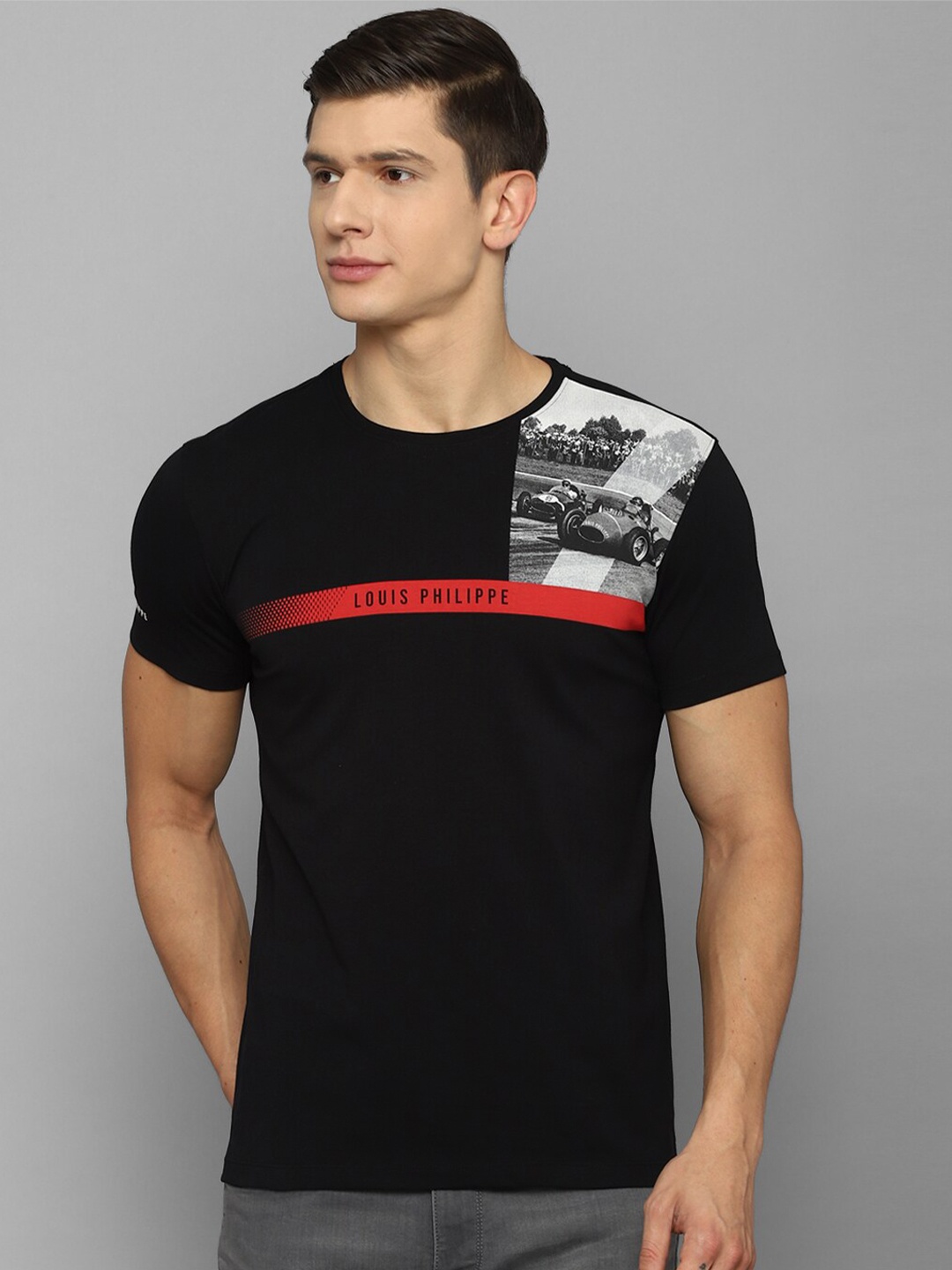 

Louis Philippe Sport Men Black Typography Printed Slim Fit Cotton T-shirt