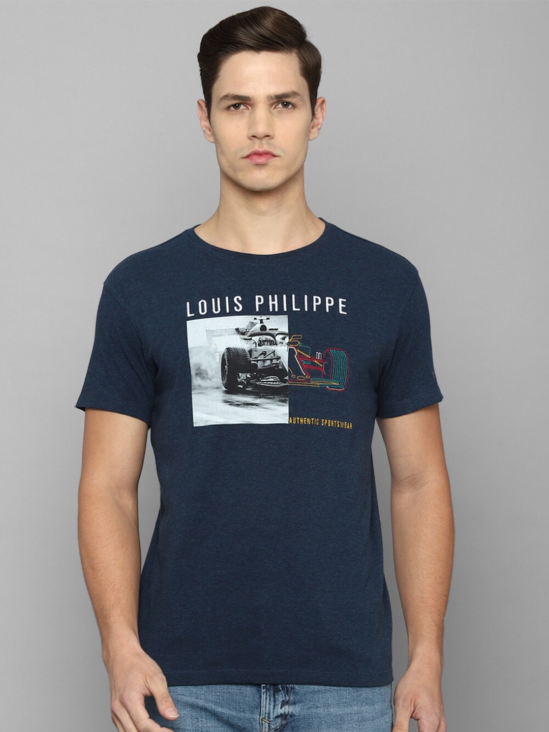 

Louis Philippe Sport Men Navy Blue & White Typography Printed Slim Fit T-shirt