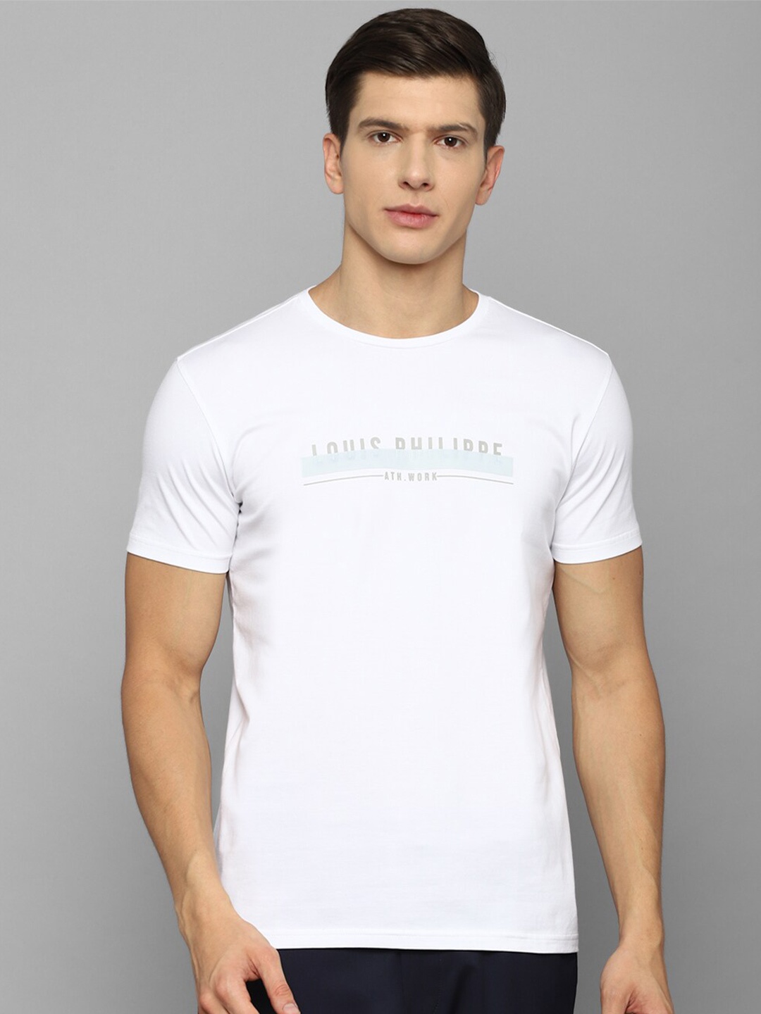 

Louis Philippe Sport Men White Typography Printed Pure Cotton Slim Fit T-shirt