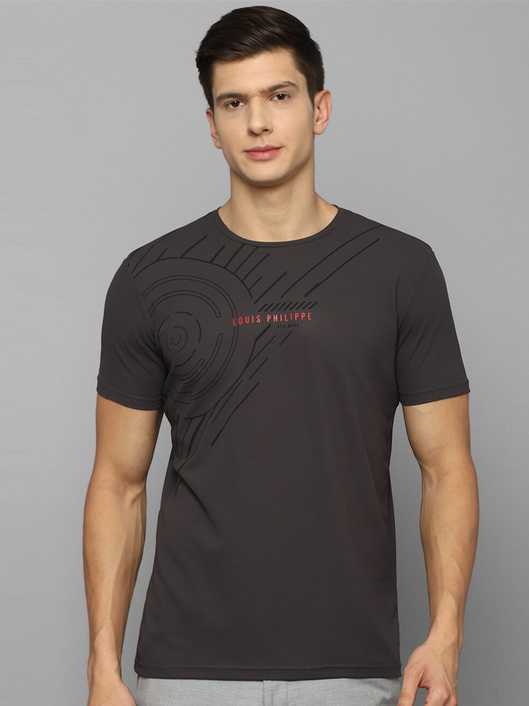 

Louis Philippe Sport Men Grey Typography Printed Slim Fit Cotton T-shirt