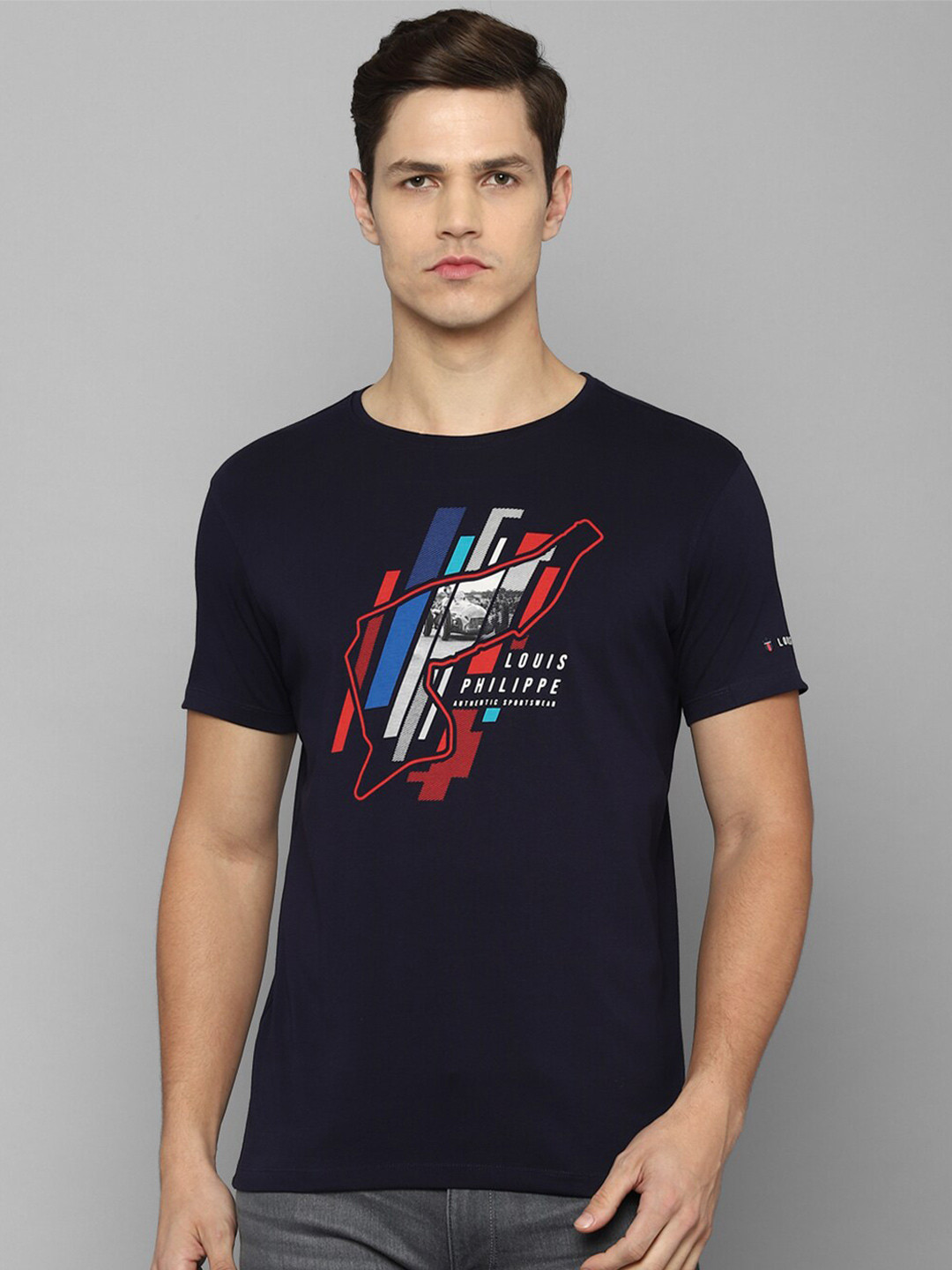 

Louis Philippe Sport Men Navy Blue & White Typography Printed Slim Fit T-shirt