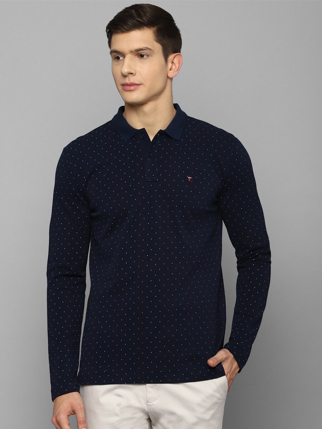 

Louis Philippe Sport Men Navy Blue Printed Polo Collar Cotton Slim Fit T-shirt