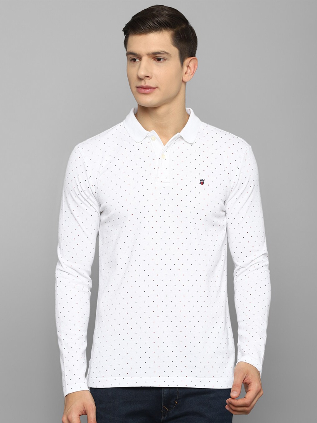 

Louis Philippe Sport Men White Printed Polo Collar Pure Cotton Slim Fit T-shirt