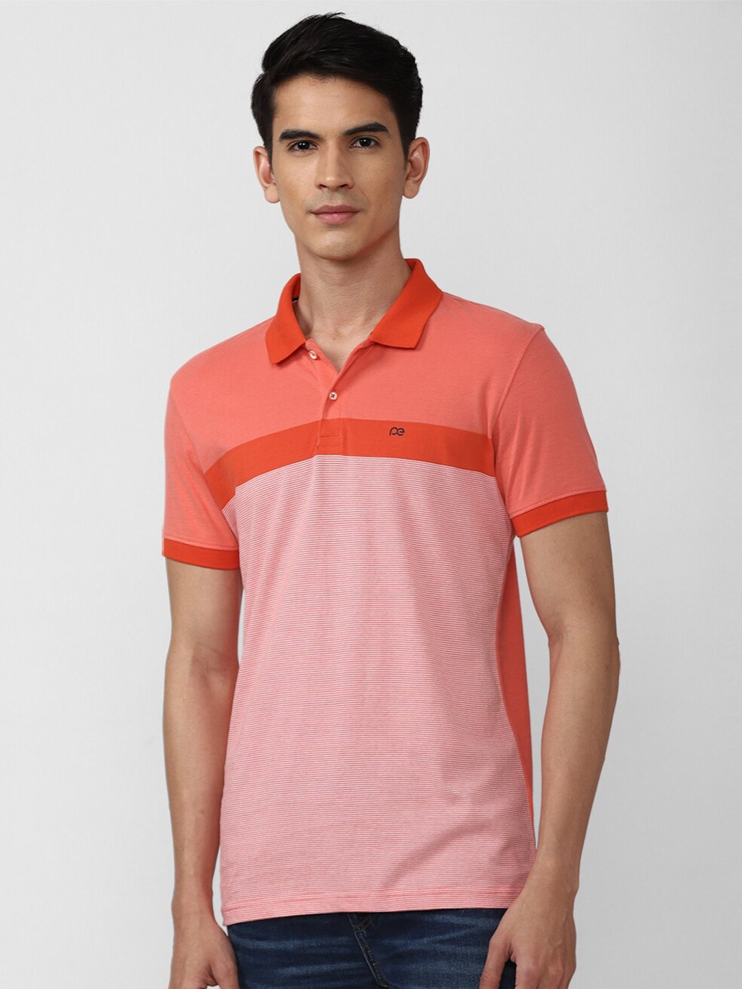 

Peter England Casuals Men Pink Colourblocked Polo Collar Slim Fit T-shirt
