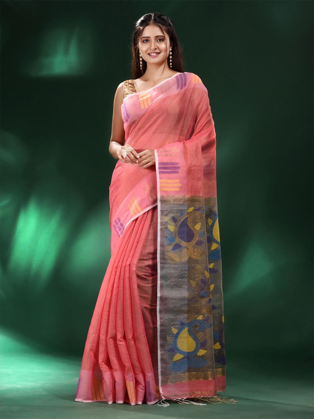 

Charukriti Pink & Blue Tissue Saree