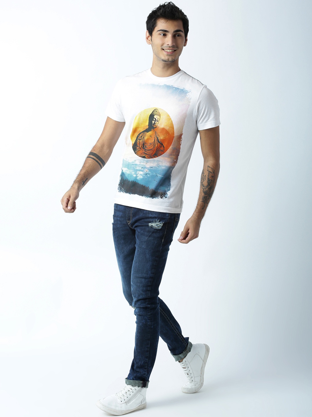 

Huetrap Men White Printed T-shirt