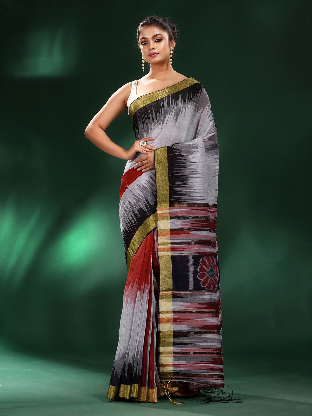 

Charukriti Grey & Black Zari Saree