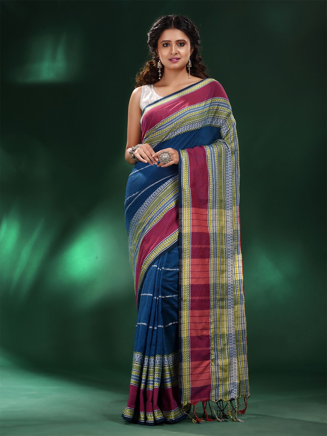 

Charukriti Blue & Purple Woven Design Pure Cotton Saree