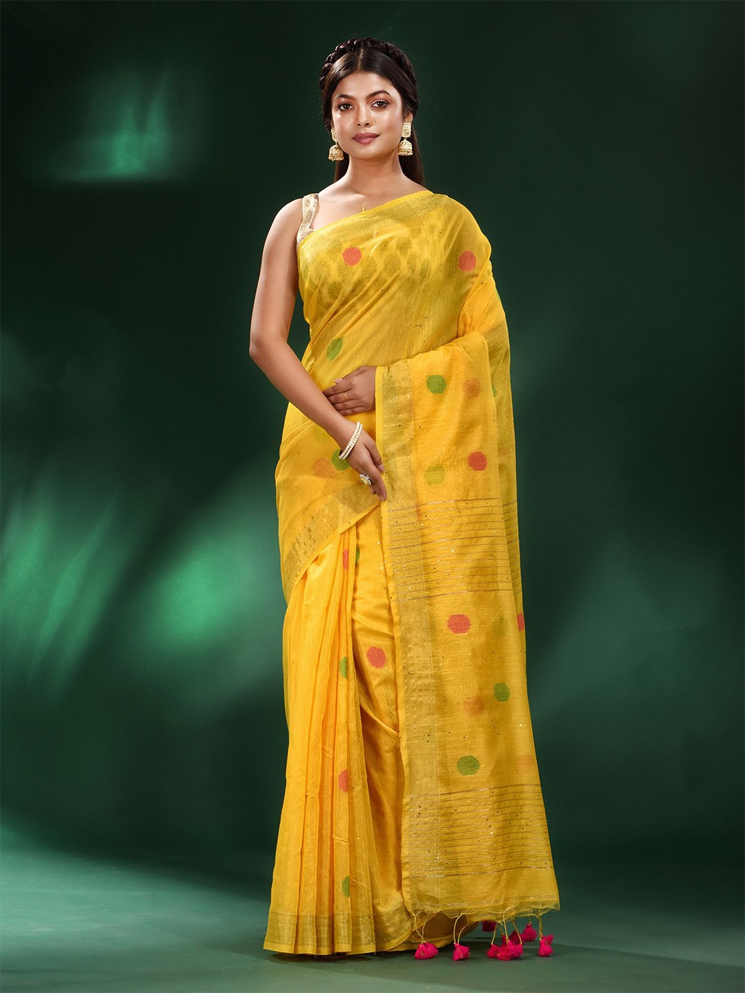 

Charukriti Yellow & Red Embellished Sequinned Saree