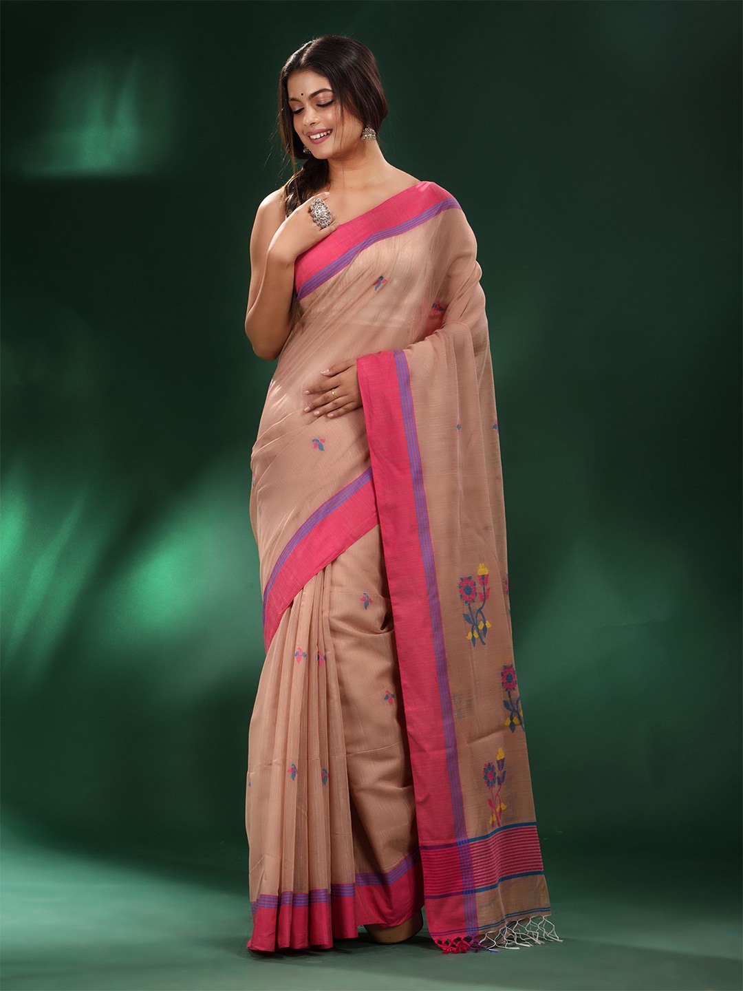 

Charukriti Beige & Mustard Woven Design Pure Cotton Saree