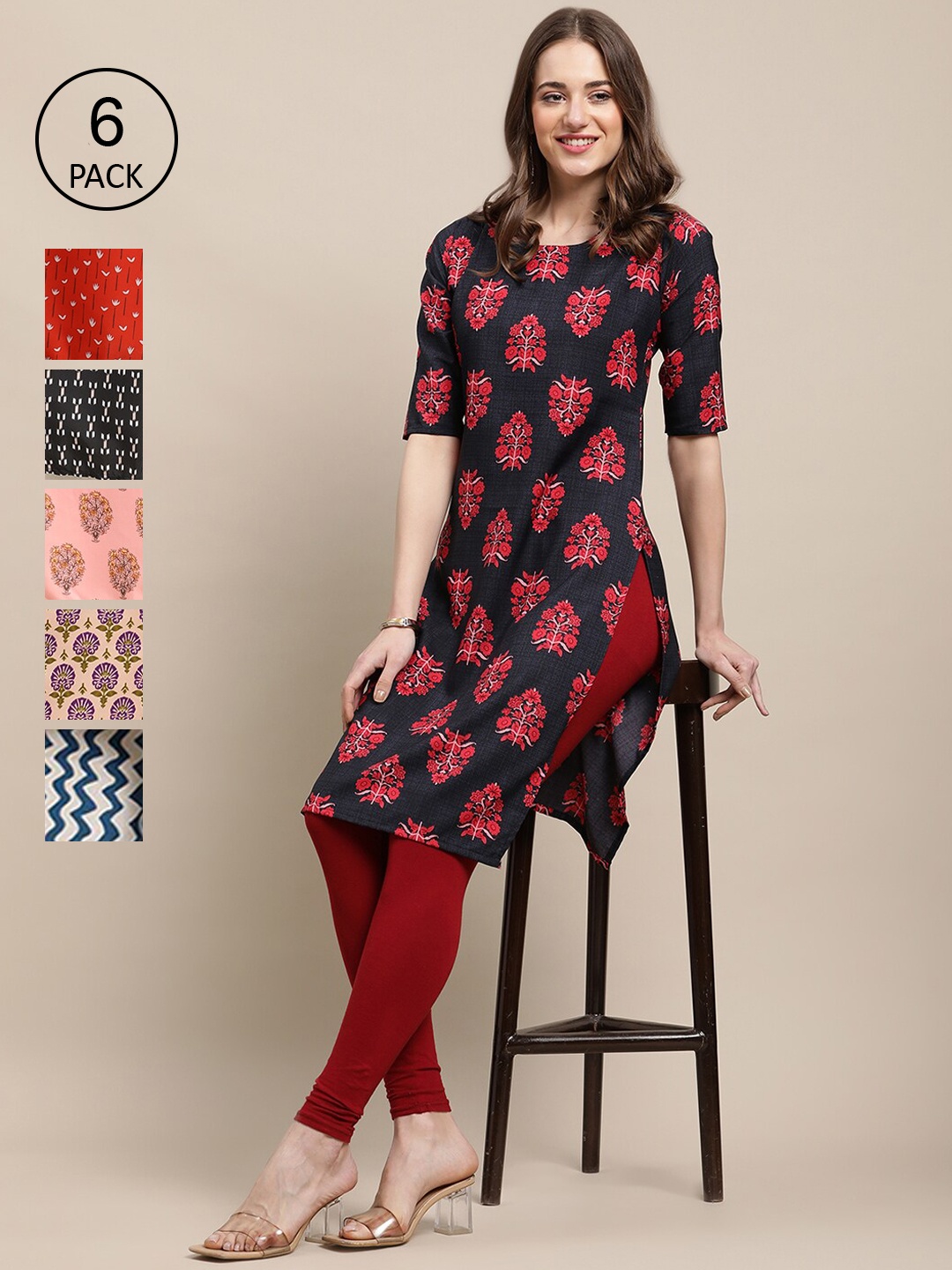 

7Threads 6 Women Multicoloured Geometric Printed Crepe Kurta, Multi