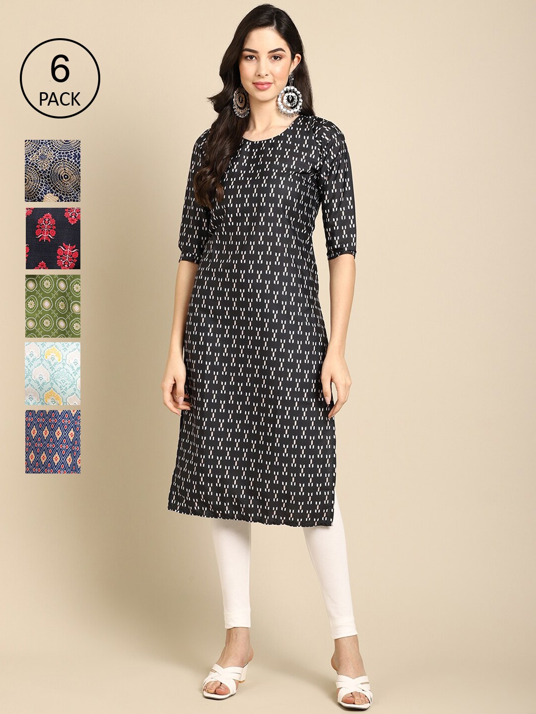 

7Threads Women Multicoloured Pack of 6 Digital Printed Straight Kurta, Multi