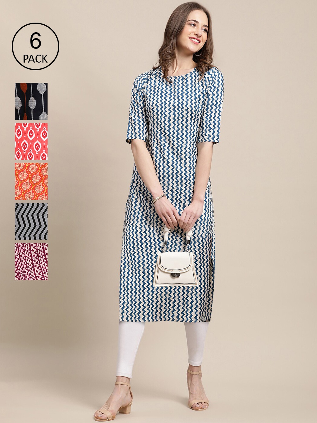 

7Threads Women Multicoloured Geometric Printed Crepe Kurta, Multi