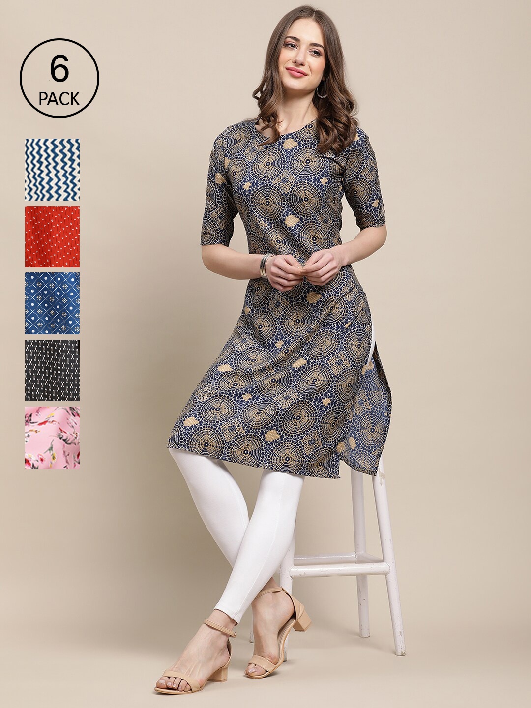

7Threads Women Multicoloured Geometric Printed Crepe Kurta, Multi
