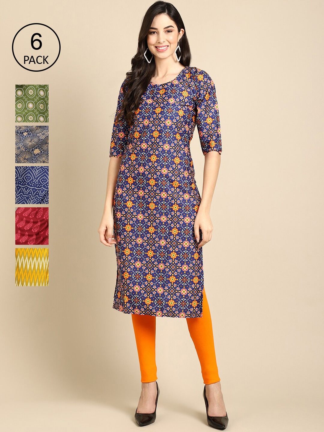 

7Threads Women Blue & Green Geometric Printed Crepe Kurtas