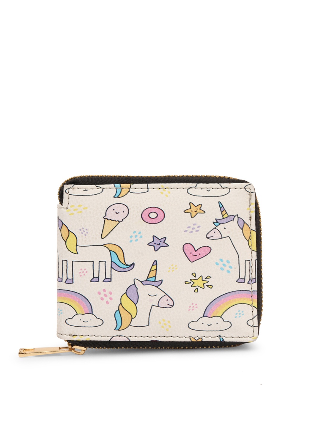 

TEAM 11 Women Cream-Coloured & Mustard Printed Zip Around Wallet