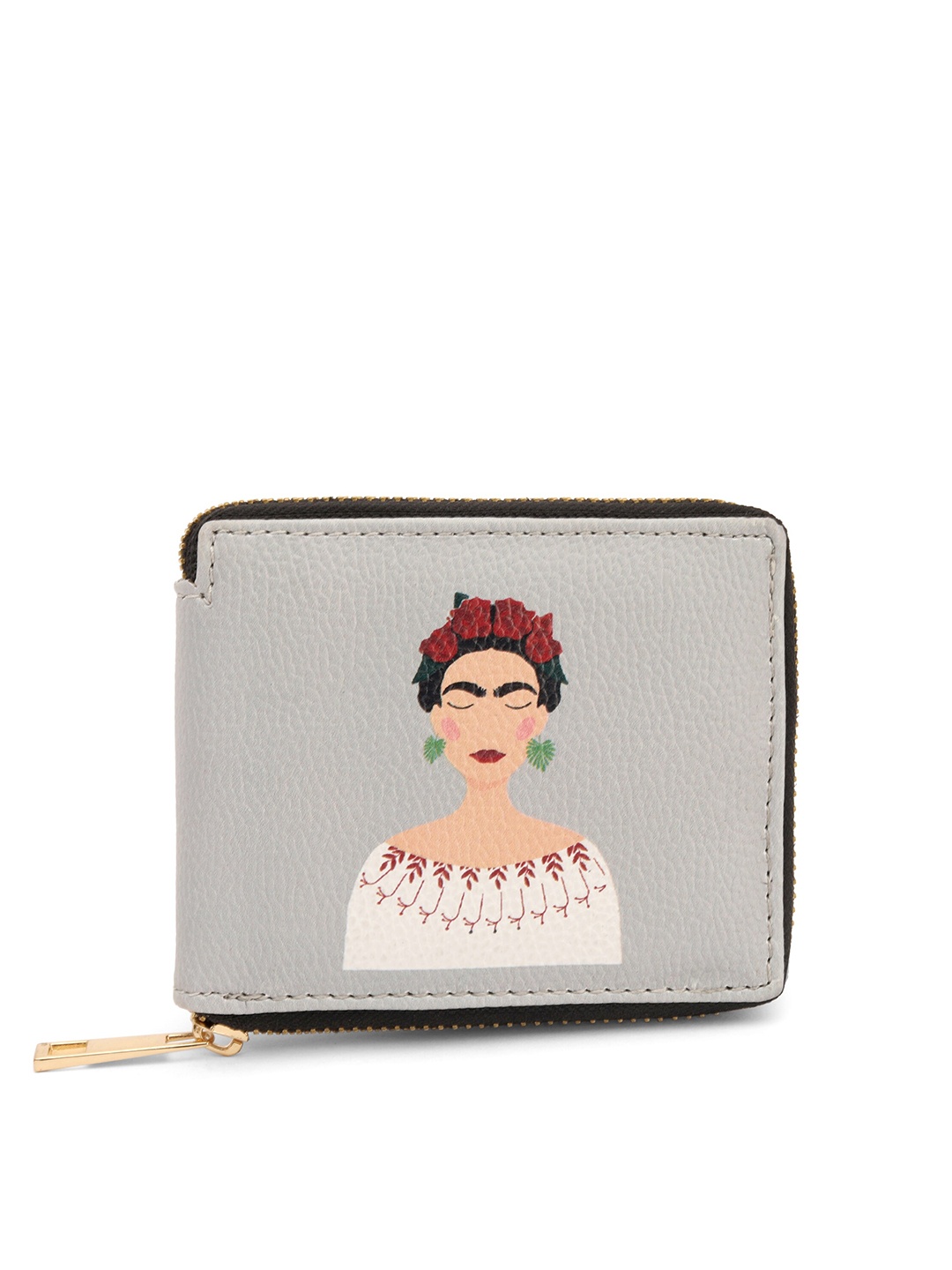 

TEAM 11 Women Grey & White Printed Zip Around Wallet