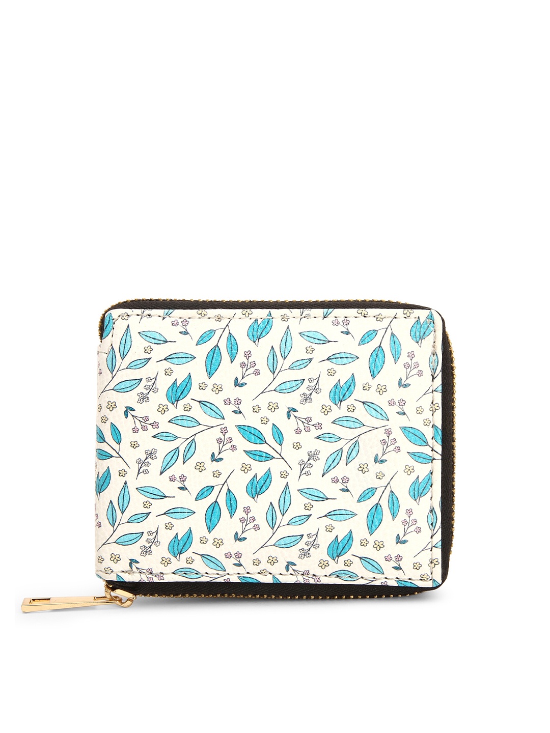 

TEAM 11 Women White & Blue Floral Printed Zip Around Wallet