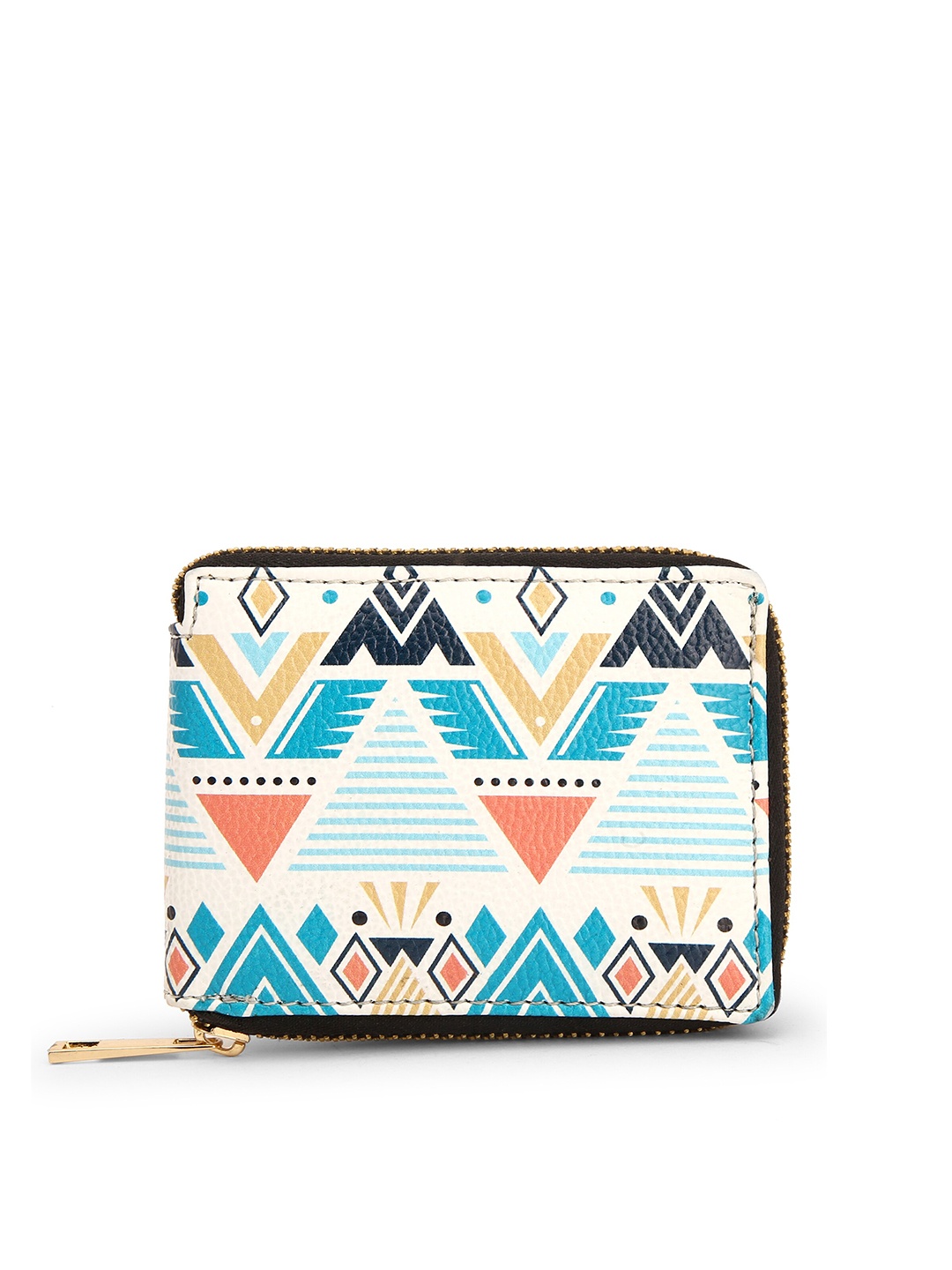

TEAM 11 Women White & Blue Geometric Printed Zip Around Wallet