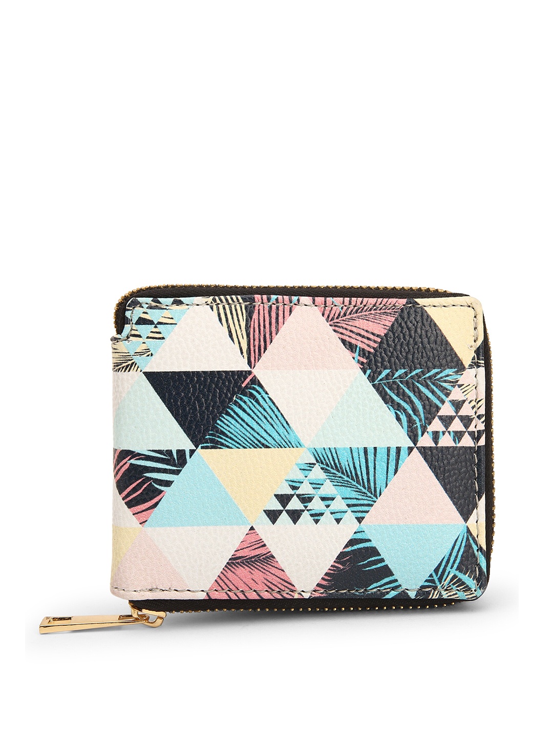 

TEAM 11 Women Turquoise Blue & Pink Geometric Printed Zip Around Wallet