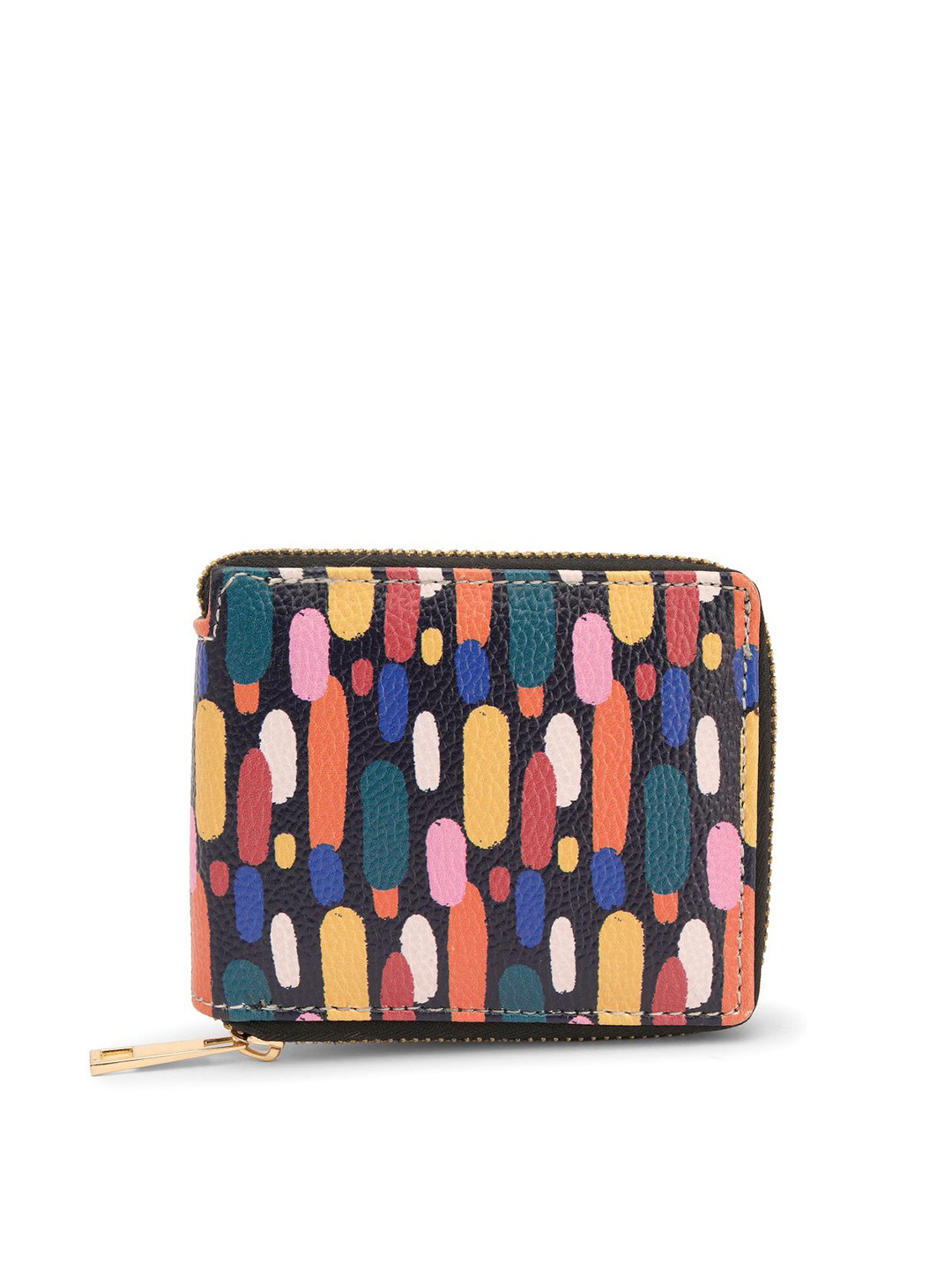 

TEAM 11 Women Black & Blue Abstract Printed Zip Around Wallet