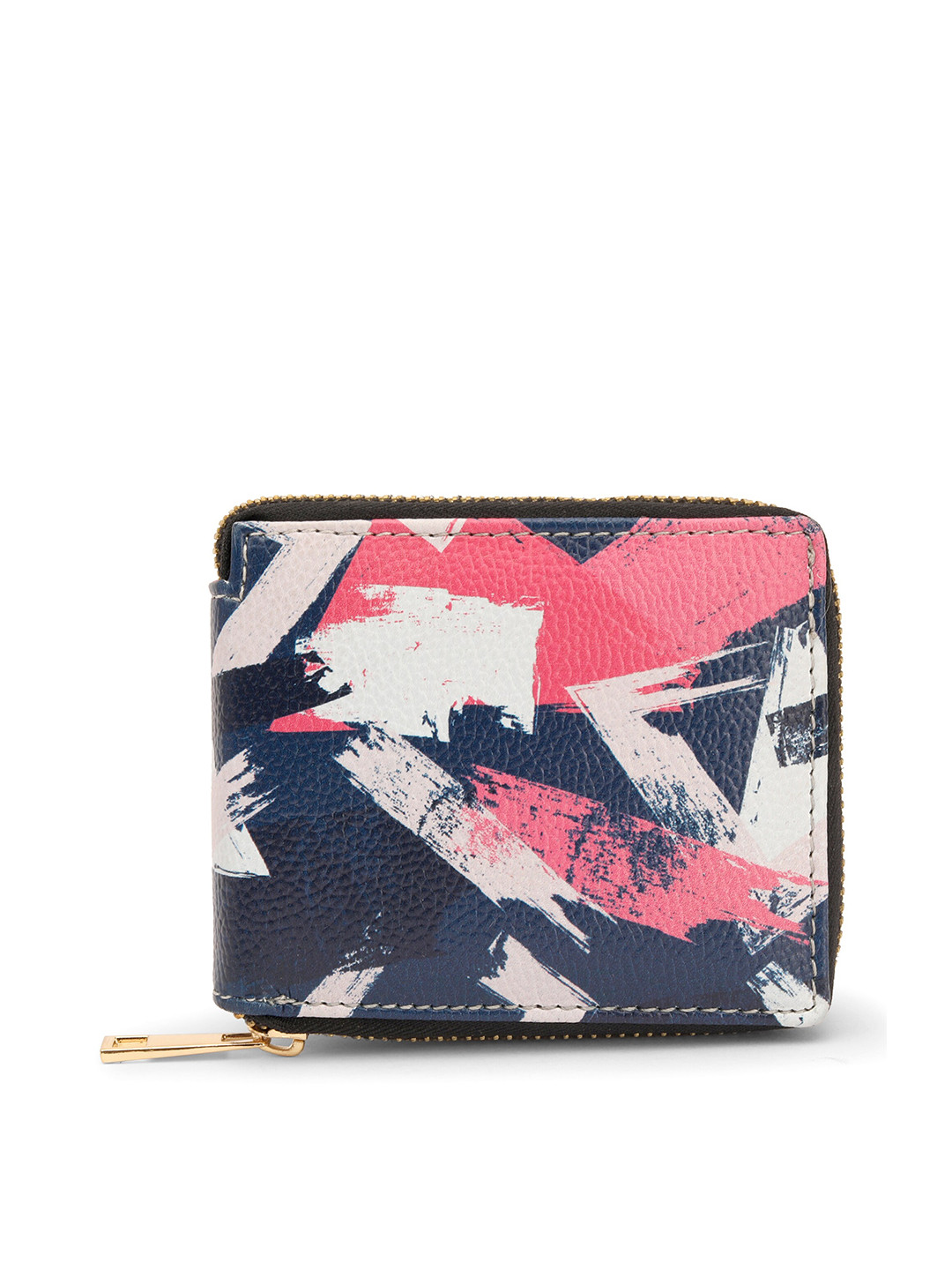 

TEAM 11 Women Pink & Blue Abstract Printed Zip Detail Zip Around Wallet