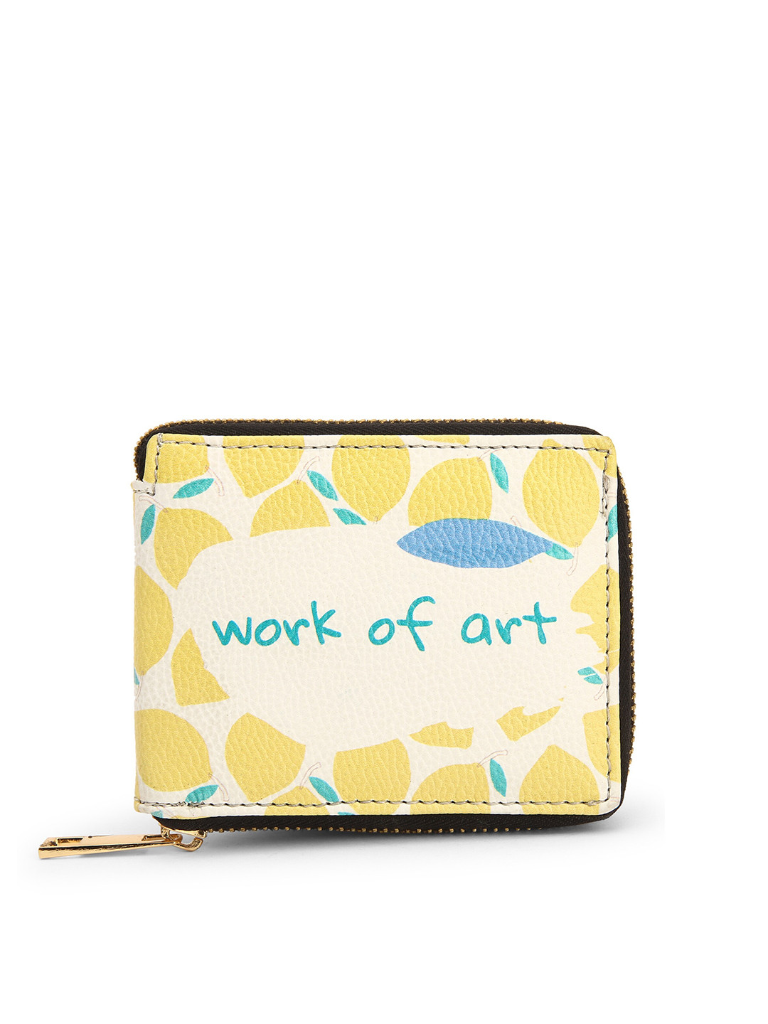 

TEAM 11 Women White & Yellow Typography Printed Zip Around Wallet