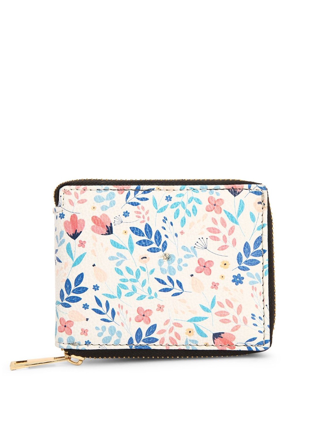 

TEAM 11 Women Cream-Coloured & Red Floral Printed Zip Around Wallet