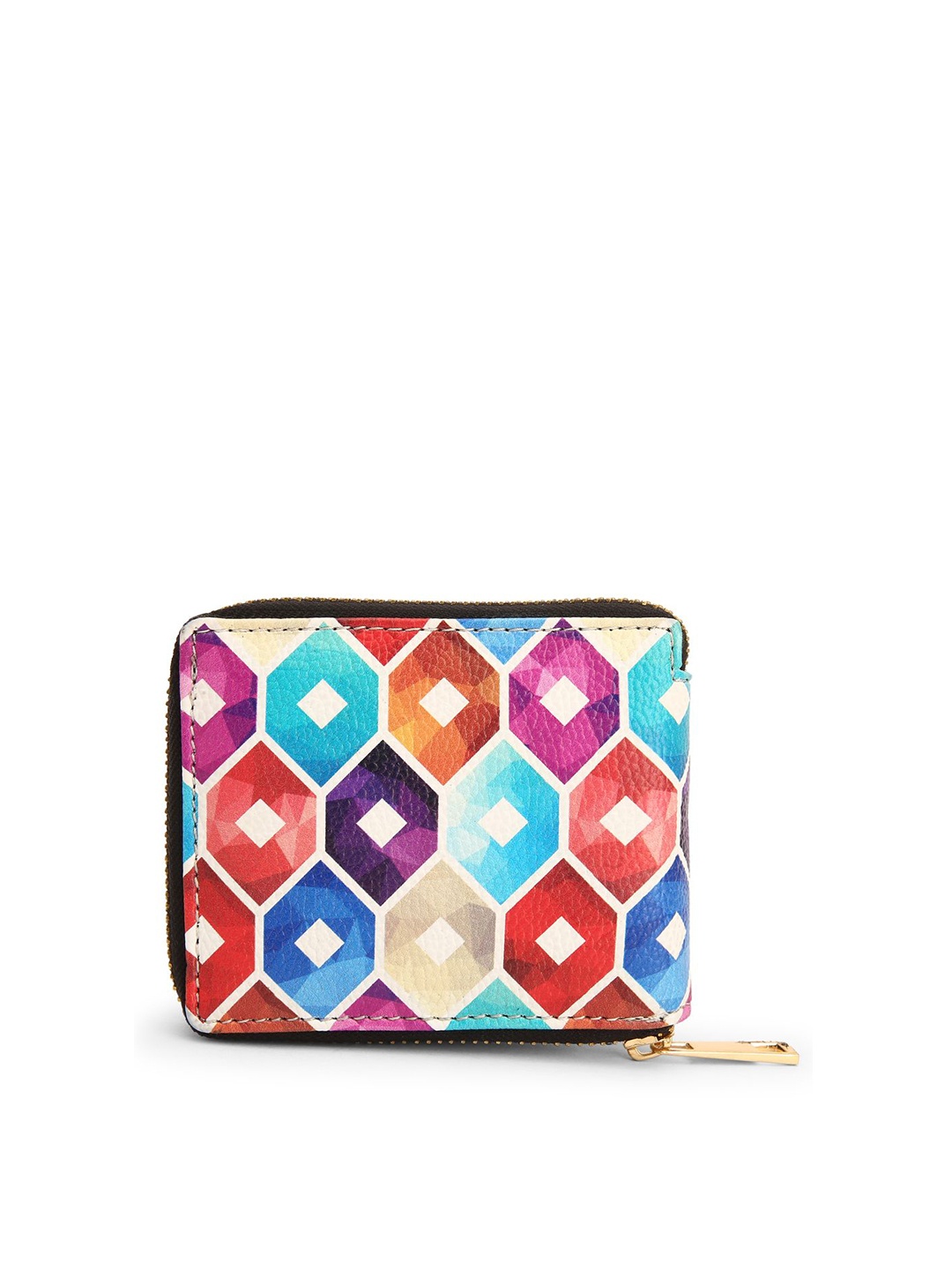 

TEAM 11 Women Off White & Red Geometric Printed Zip Around Wallet
