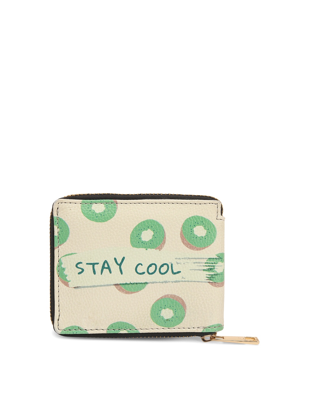 

TEAM 11 Women Beige & Green Printed Zip Around Wallet