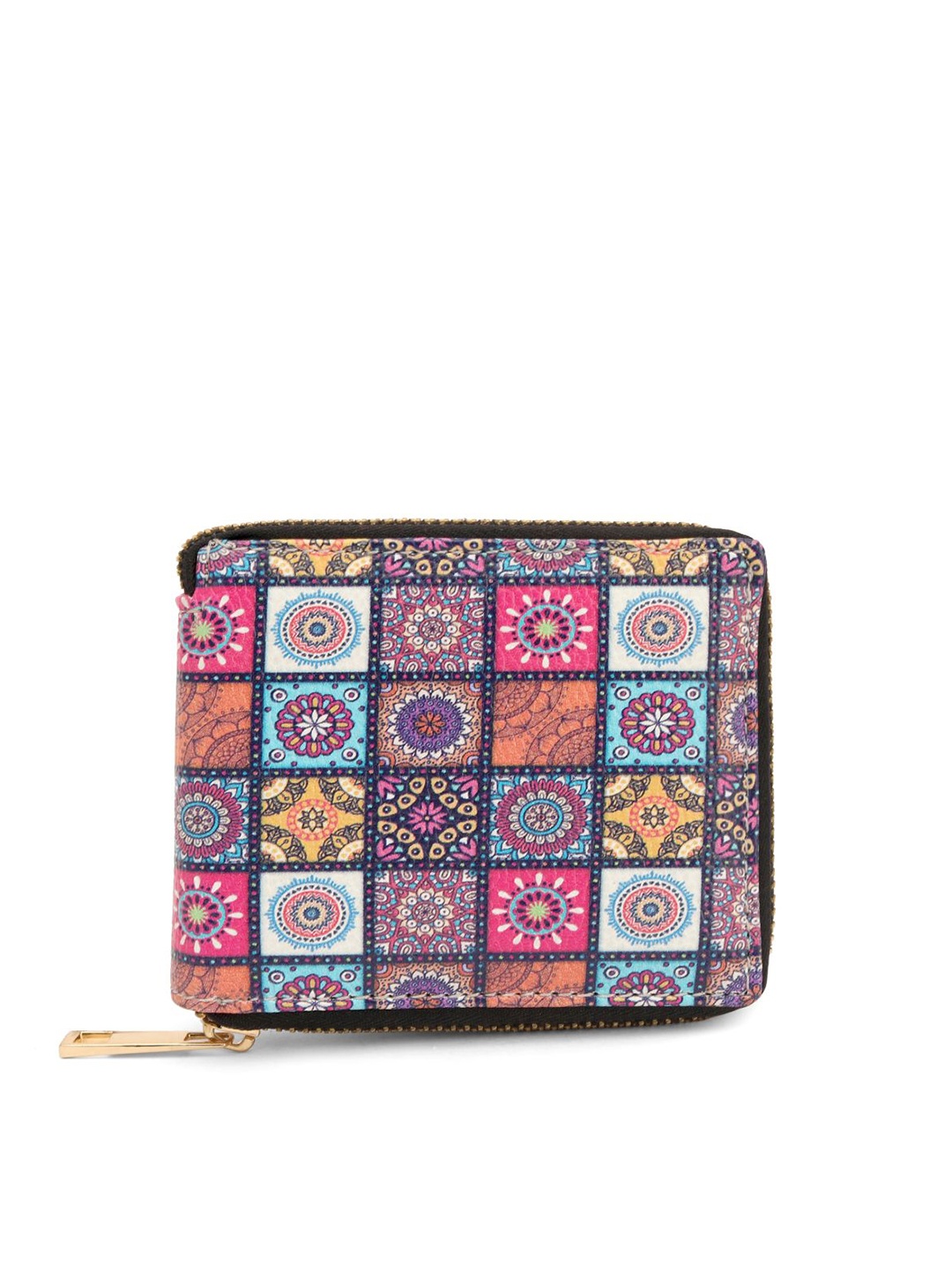 

TEAM 11 Women Pink & Blue Ethnic Motifs Printed Zip Around Wallet