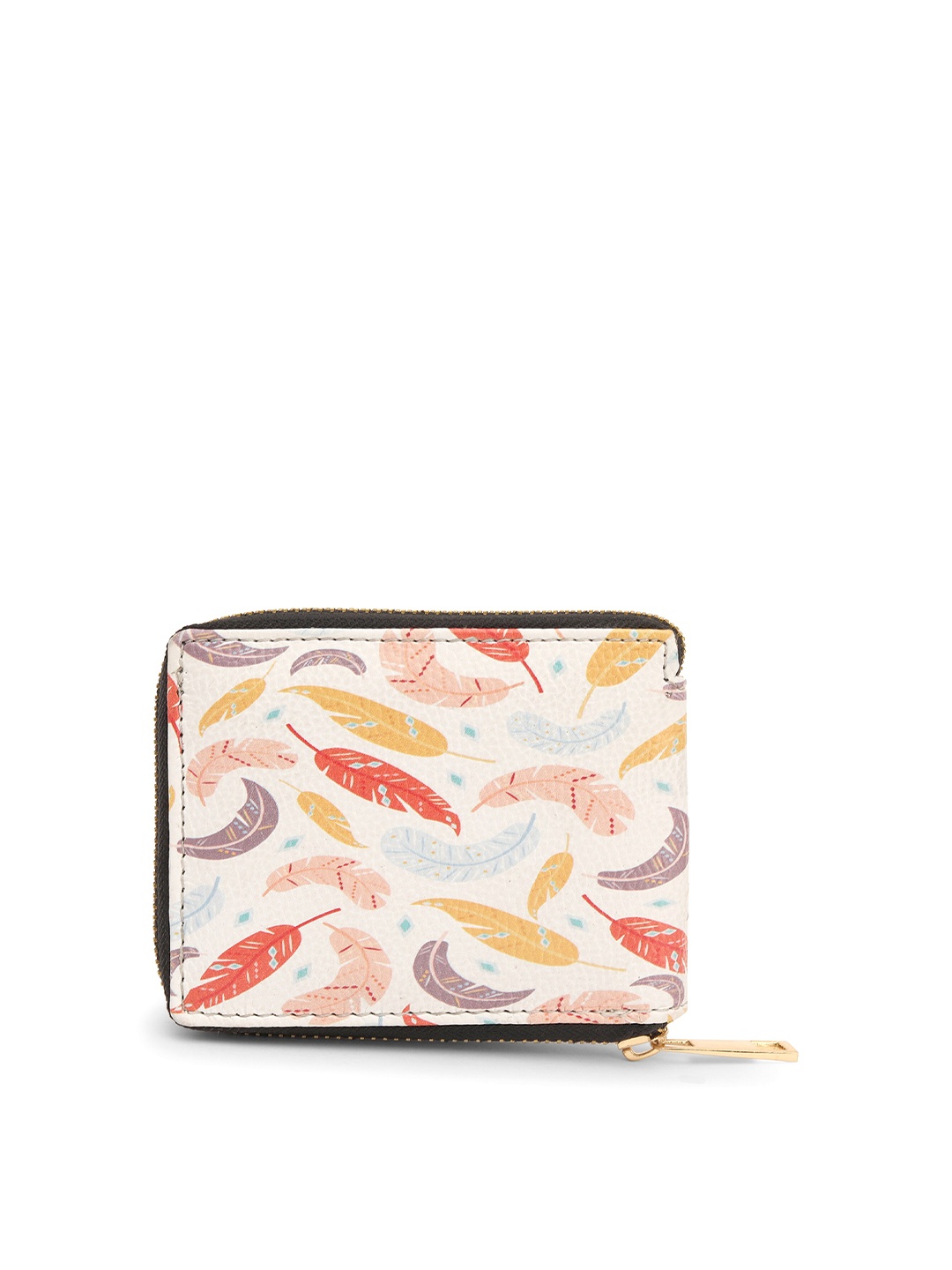 

TEAM 11 Women Cream-Coloured & Red Printed Zip Around Wallet