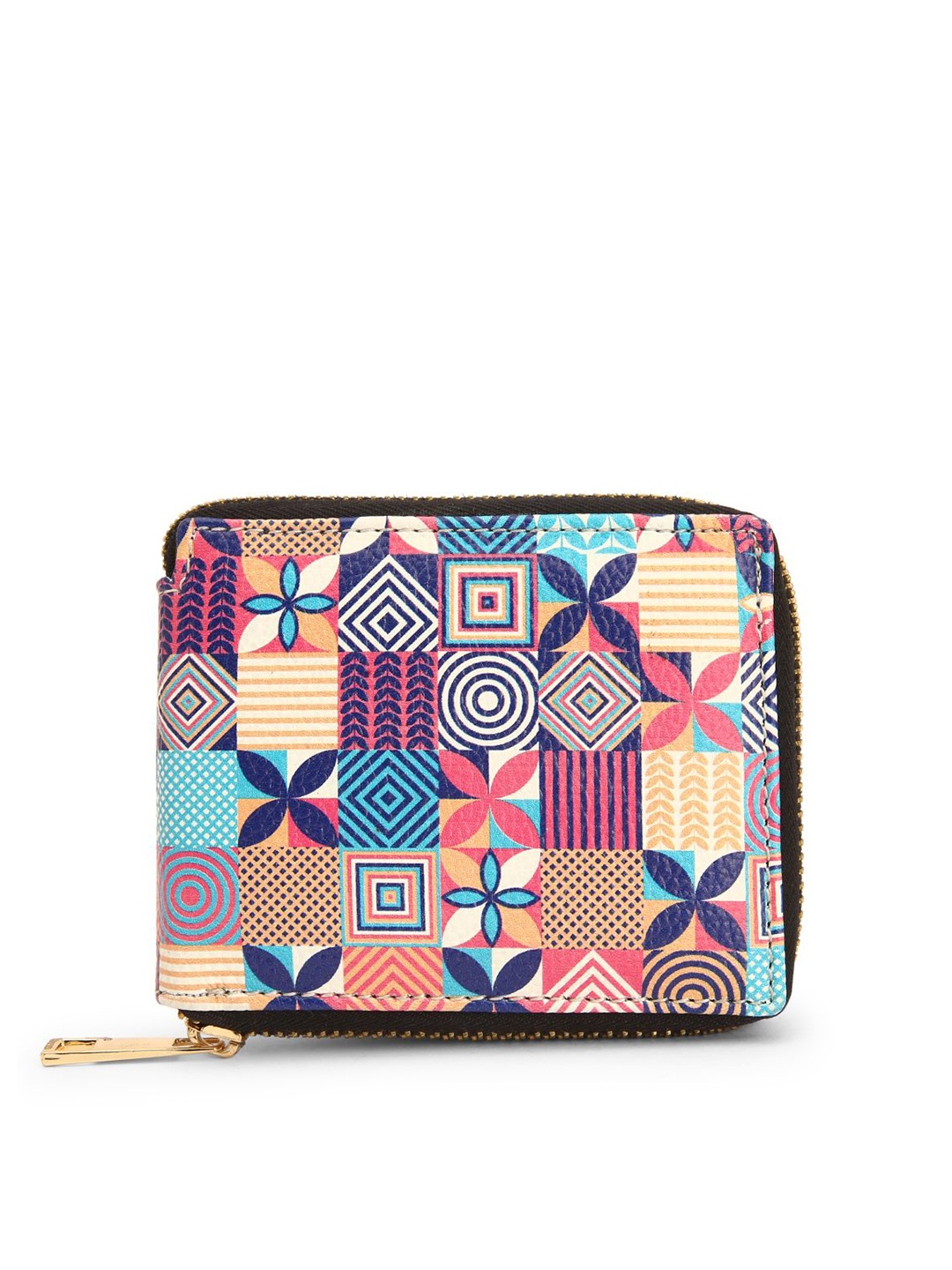 

TEAM 11 Women Blue & Pink Printed Zip Around Wallet