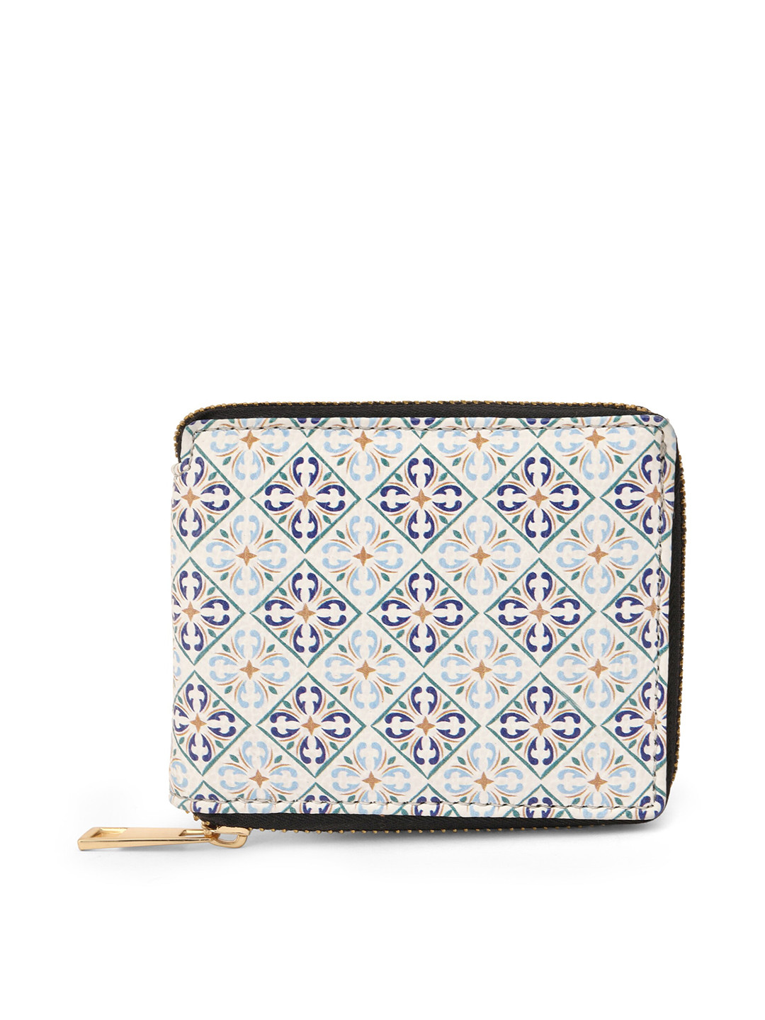 

TEAM 11 Women White & Blue Floral Printed Zip Around Wallet