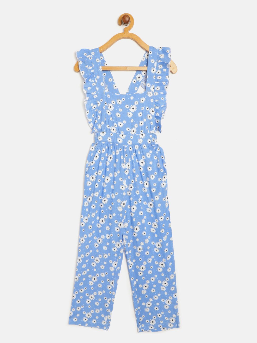 

luyk Girls Blue & White Printed Basic Jumpsuit