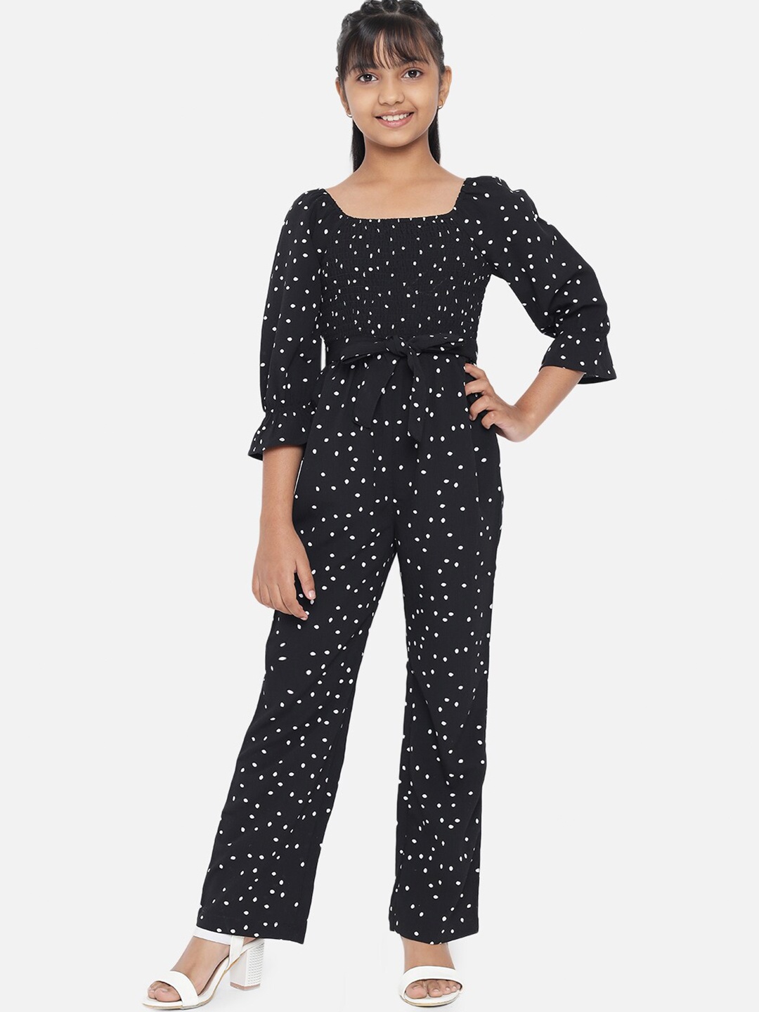 

luyk Girls Black & White Printed Basic Jumpsuit