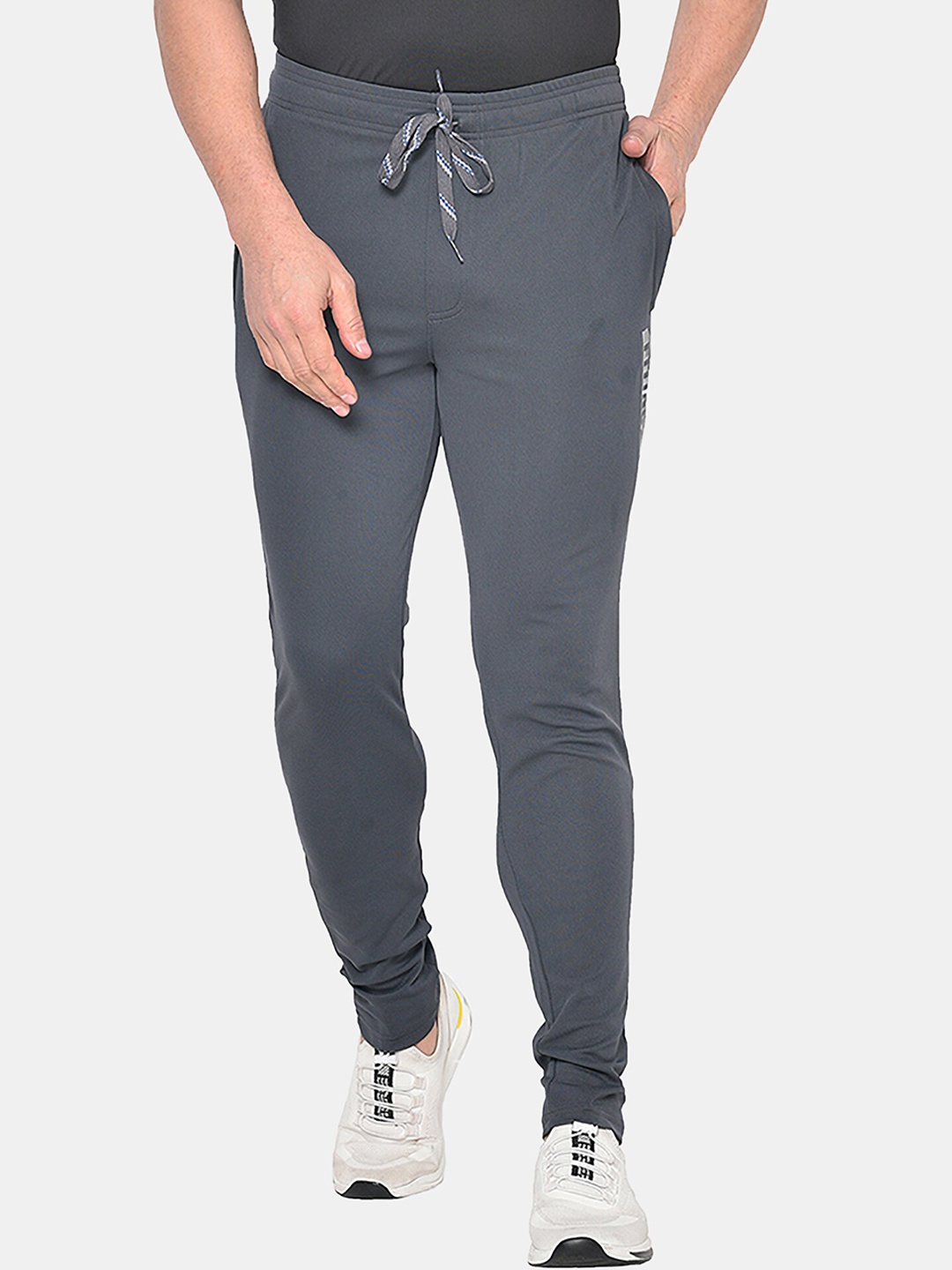 

FITINC Men Grey Solid Slim-Fit Dry Fit Track Pants