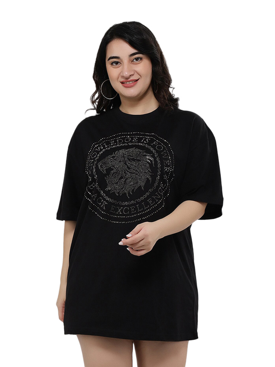 

NUEVOSDAMAS Women Grey Drop-Shoulder Sleeves Pure Cotton T-shirt