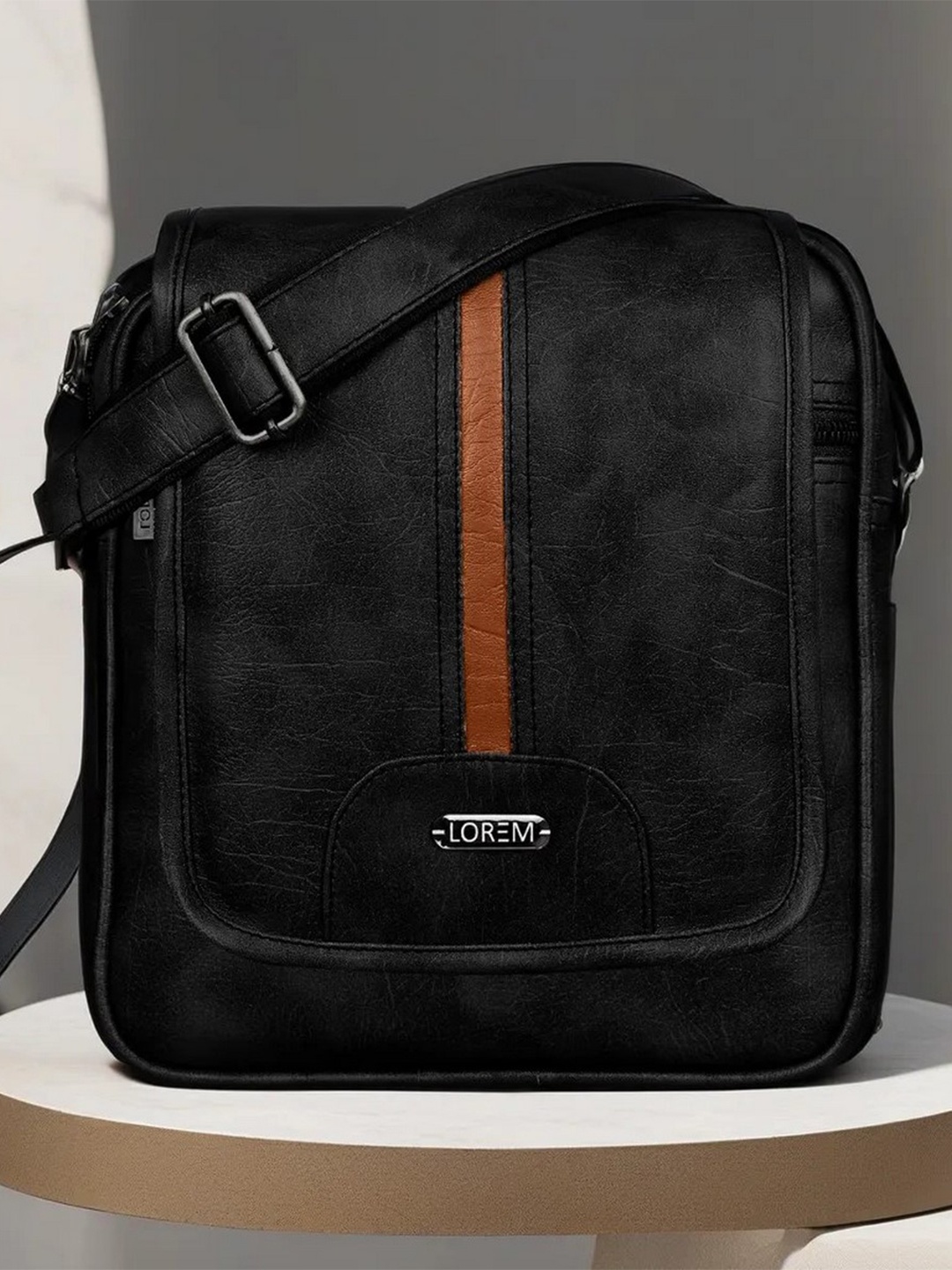 

LOREM Black Textured Structured Sling Bag