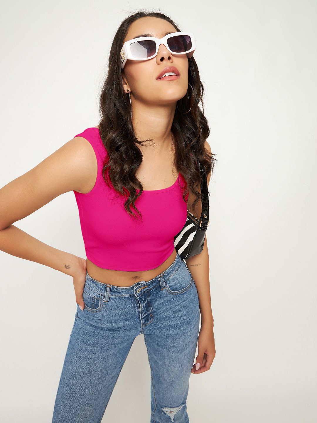 

Uptownie Lite Stretchable Round Neck Sleeveless Crop Top, Pink