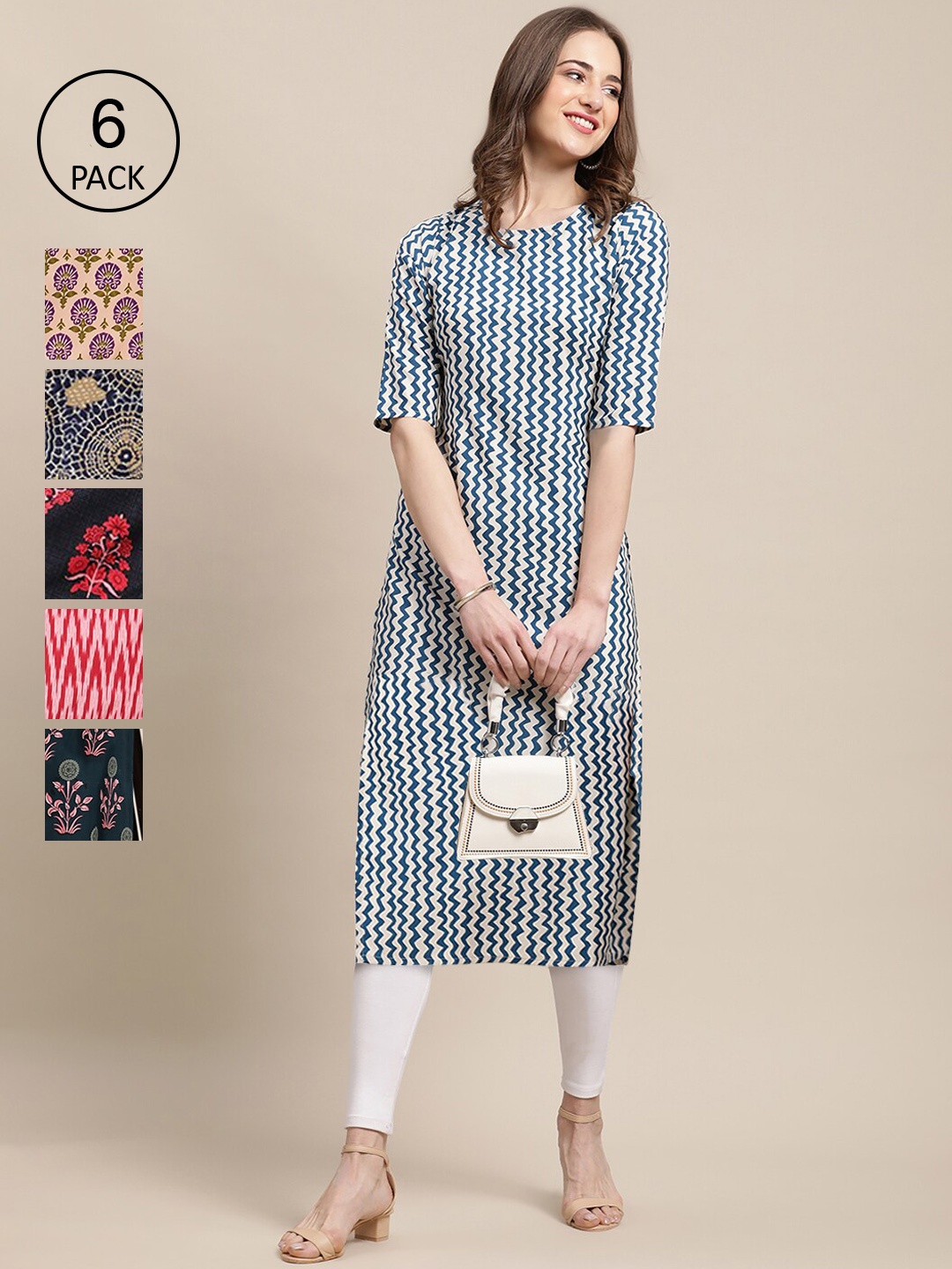 

7Threads Women Blue Floral Printed Crepe Kurta