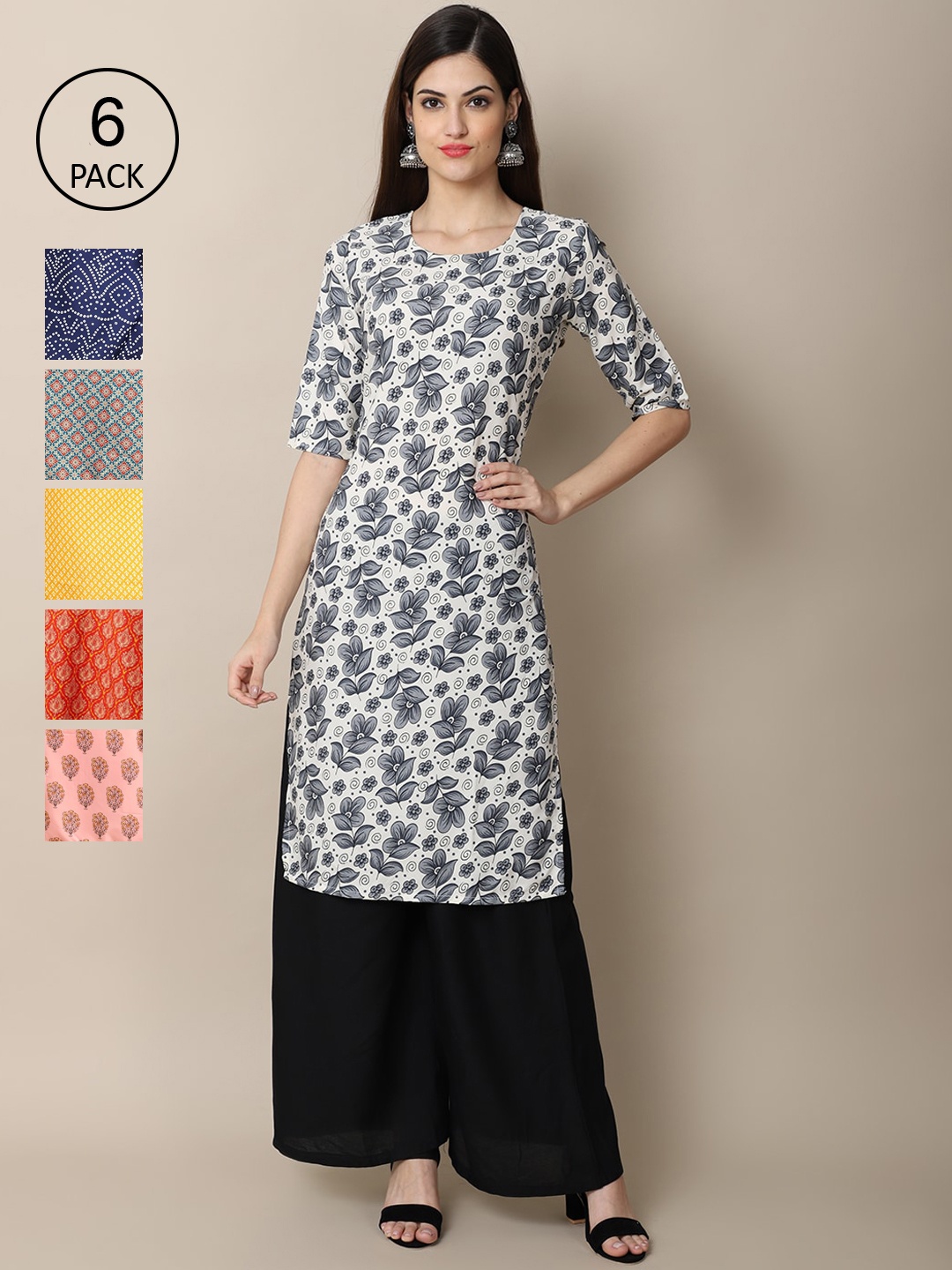 

7Threads Women White & Pink Floral Printed Crepe Kurta