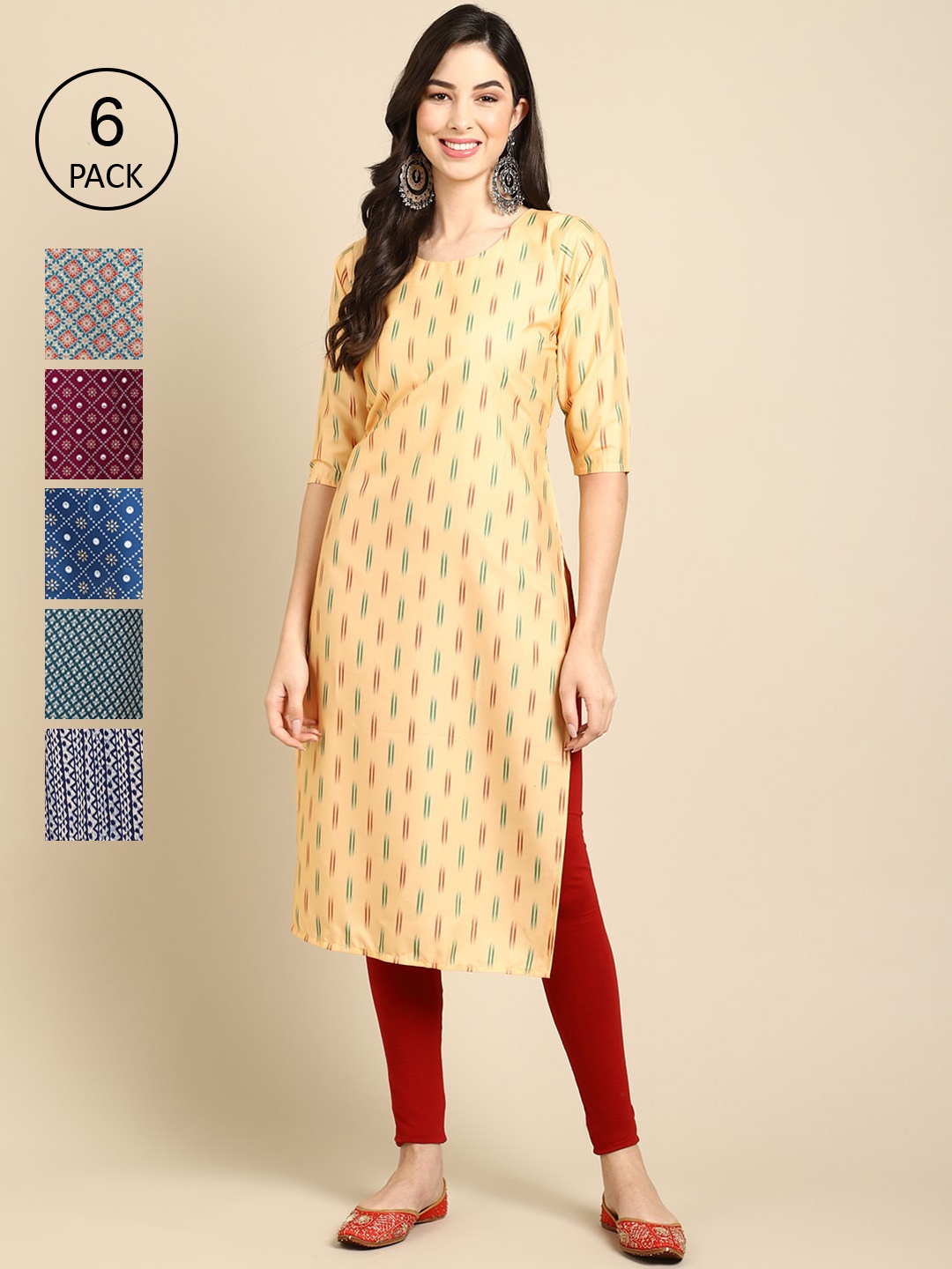 

7Threads Women MulticolouredPack of 6 Digital Printed Straight Kurta, Multi