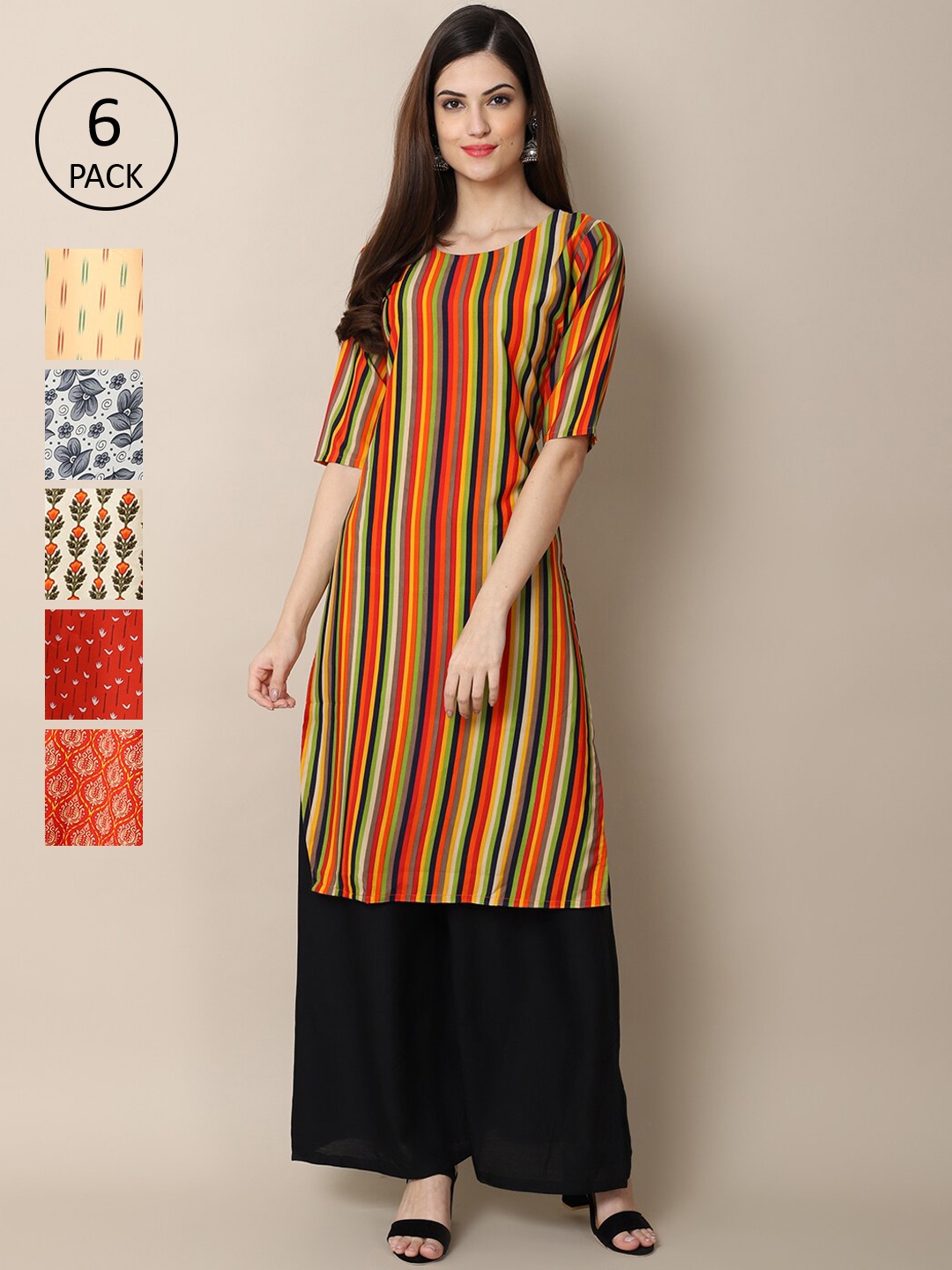 

7Threads Women Multicoloured Geometric Printed Crepe Kurta, Multi