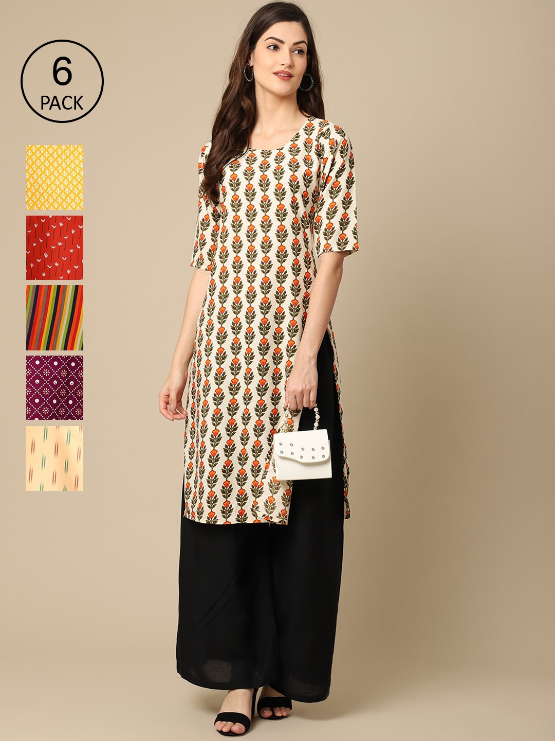 

7Threads Women Multicoloured Geometric Printed Crepe Kurta, Multi