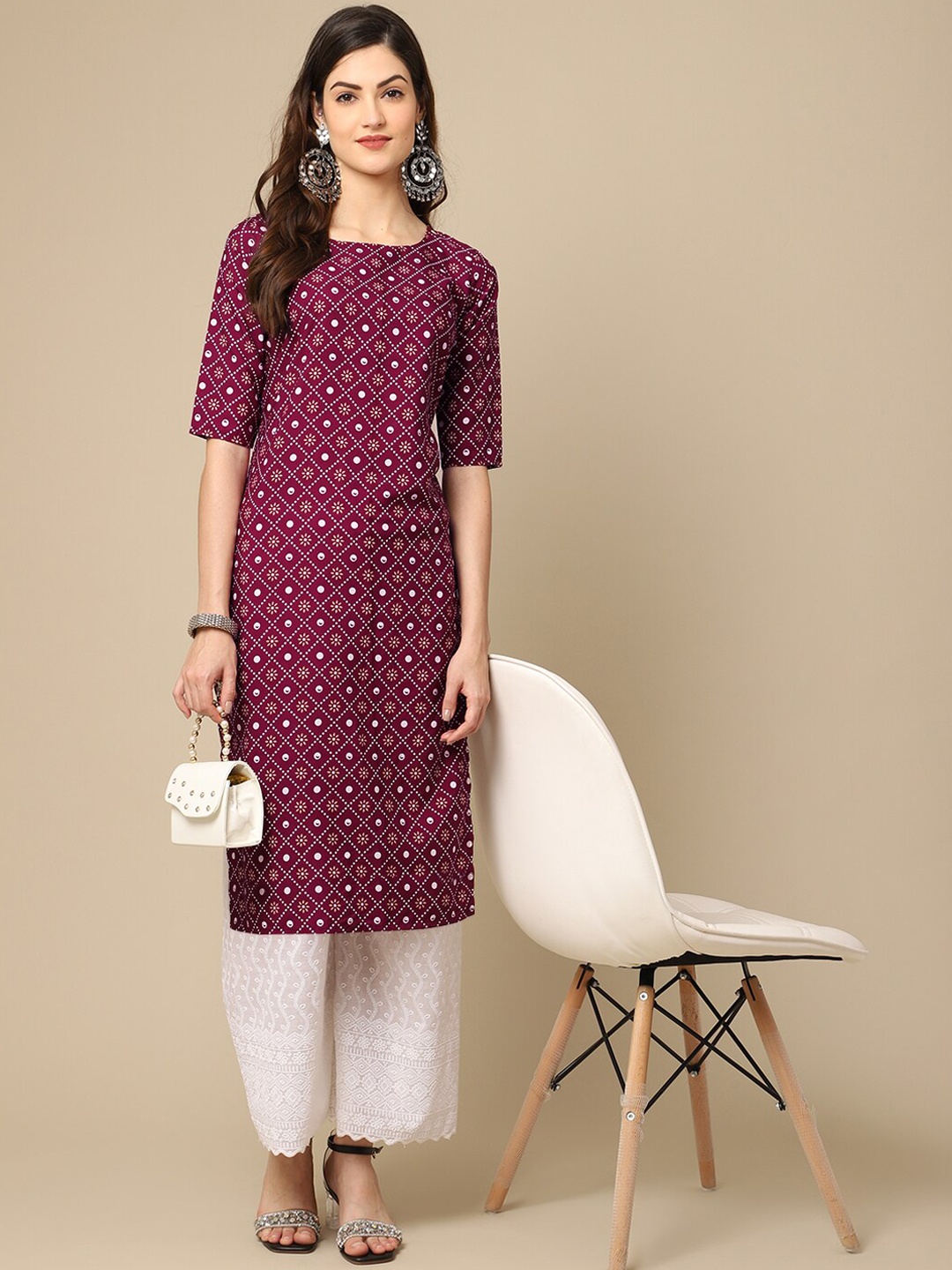 

7Threads Women Black & Blue Pack Of 6 Geometric Printed Block Print Crepe Kurta