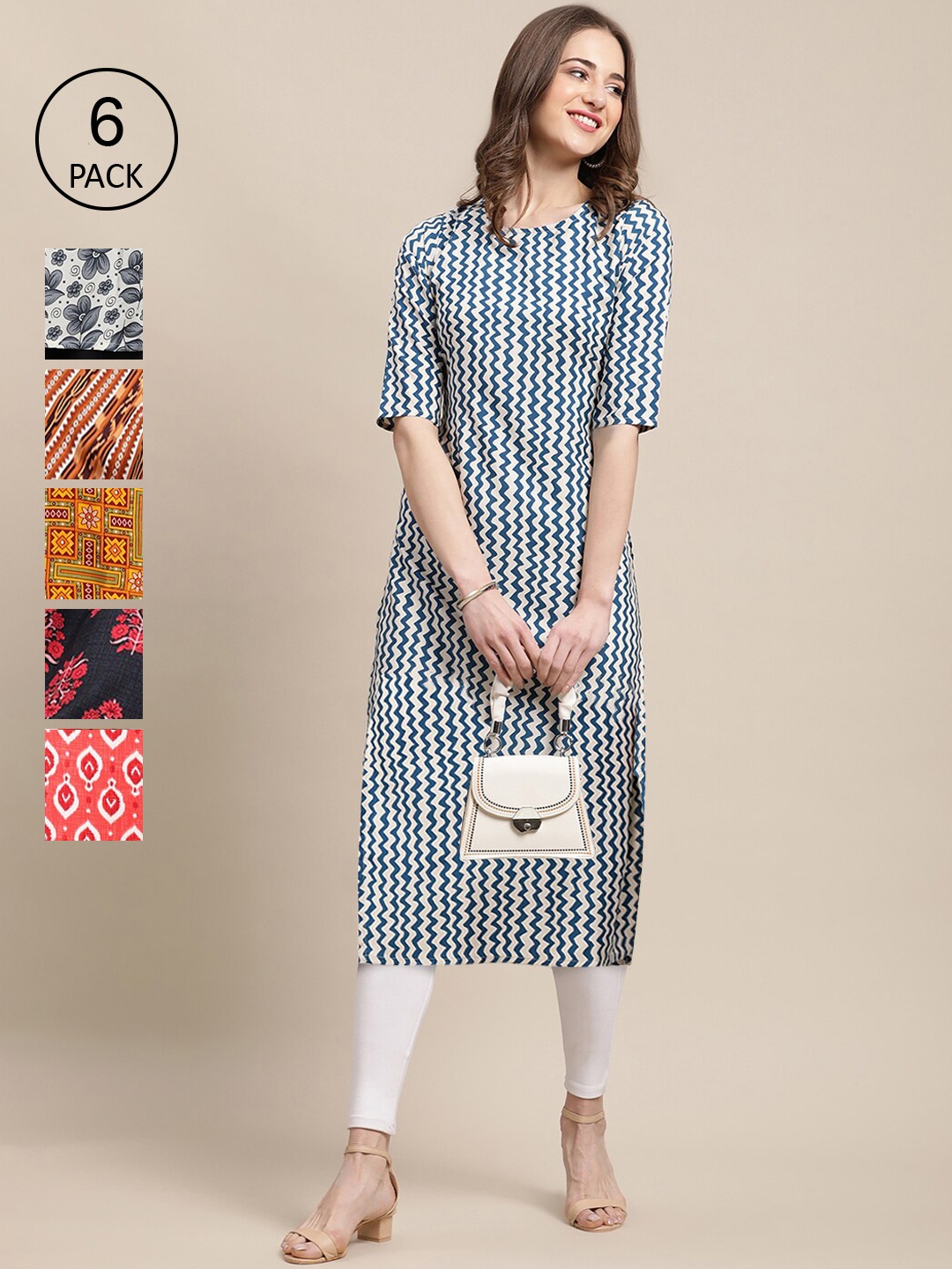 

7Threads Women Blue & Pink Ethnic Motifs Printed Crepe Kurta