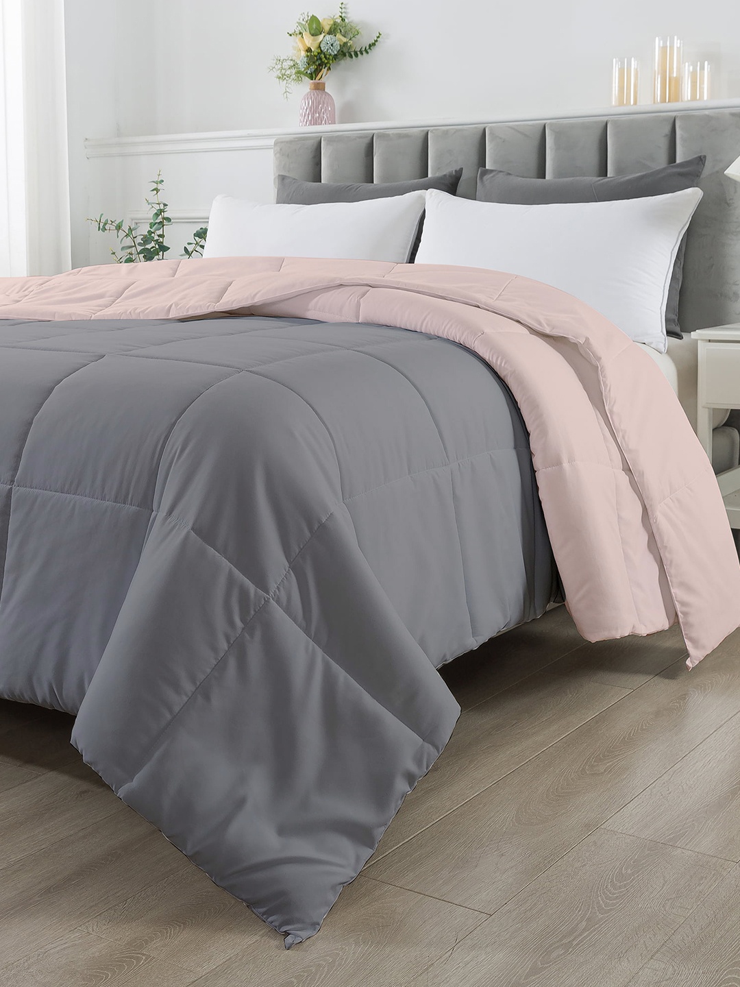 

RAZZAI Unisex Peach Solid 210 GSM Single Bed Reversible Comforter