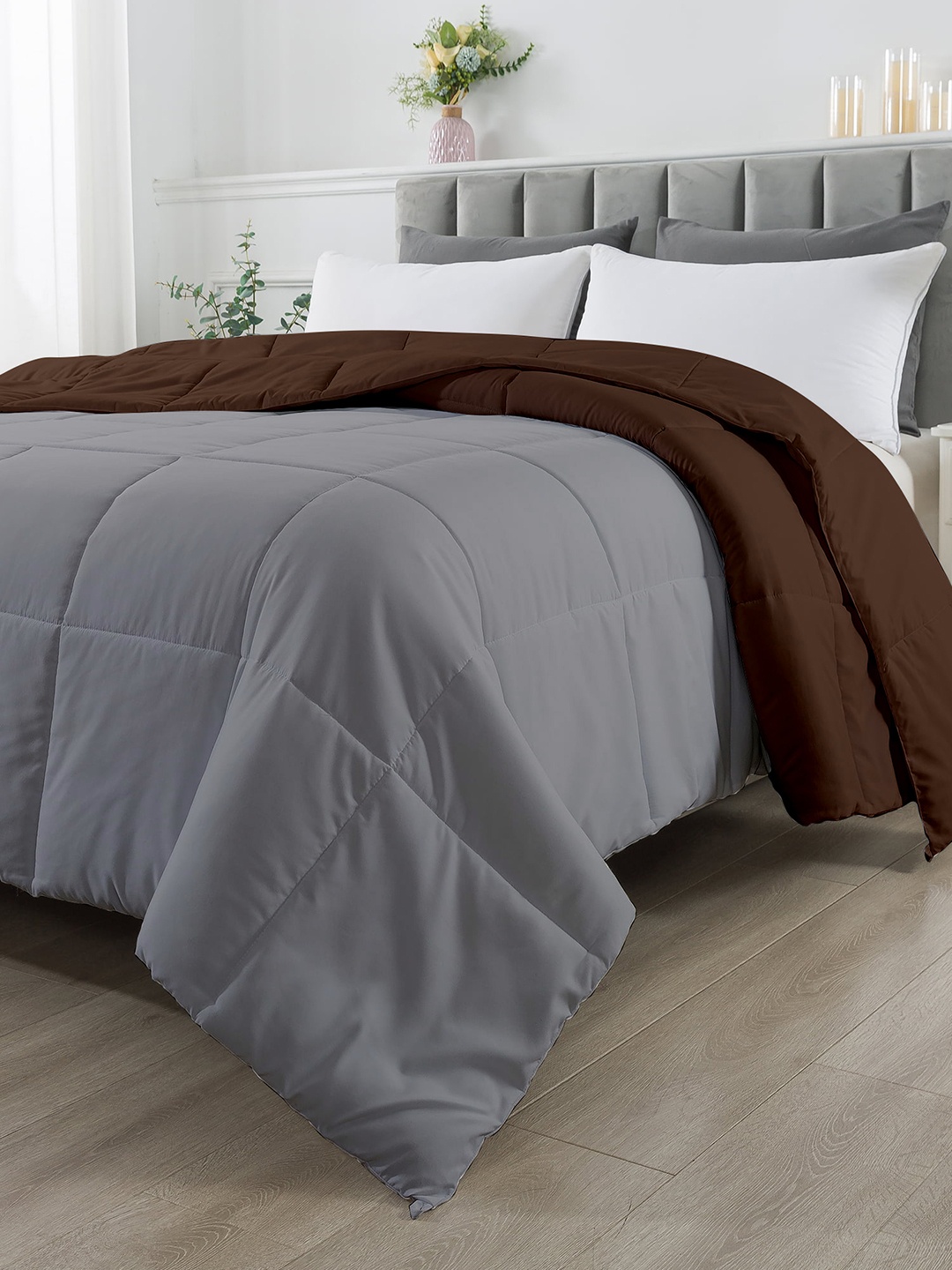 

RAZZAI Unisex Coffee Brown Solid 210 GSM Single Bed Reversible Comforter