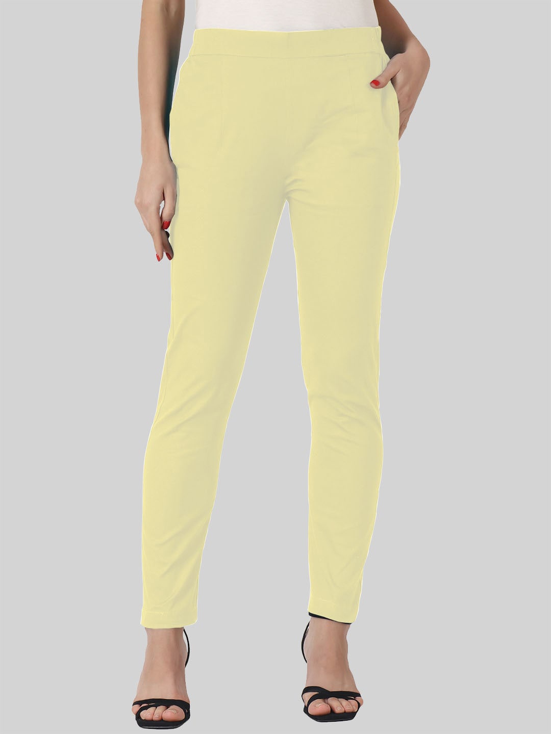 

SAUNDARYA Women Beige Pencil Tapered Fit Easy Wash Trousers